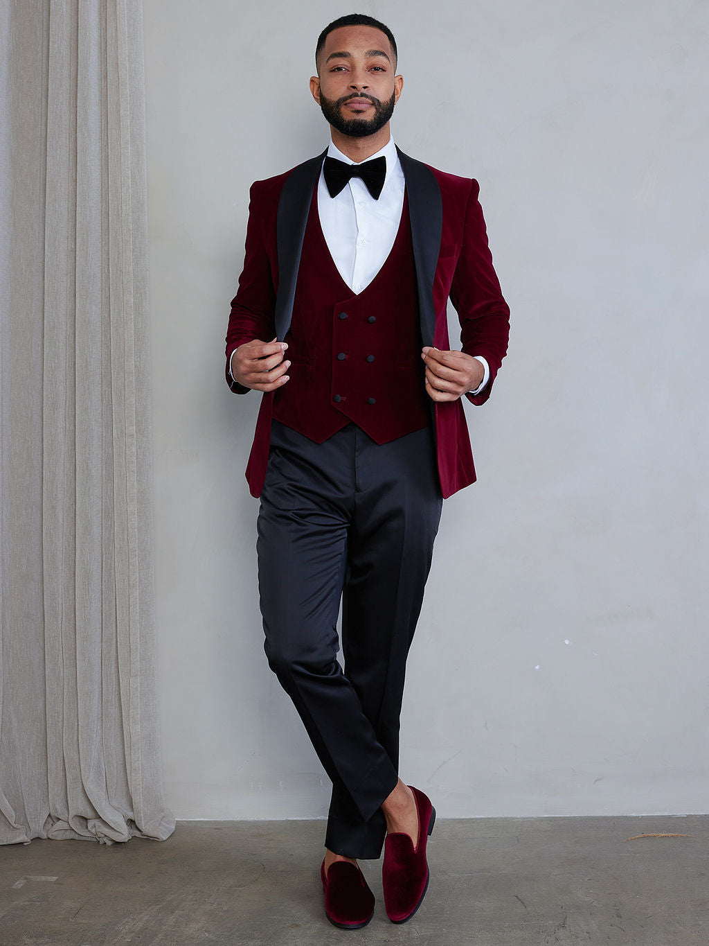 men's burgundy velvet loafers