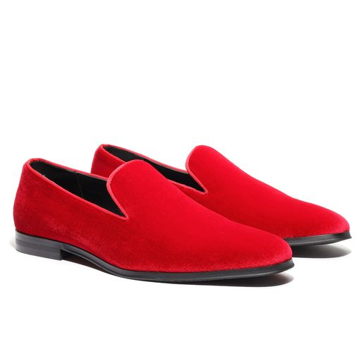 men's red velvet loafers