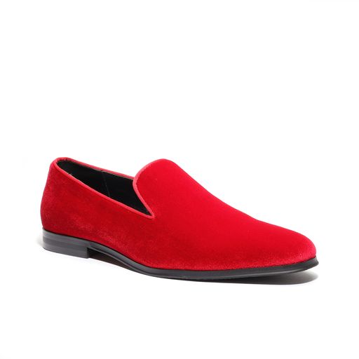 men's red velvet loafers