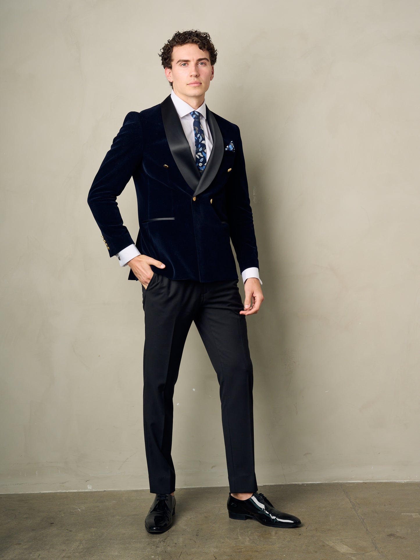 Men's 2-Pieces Double Breasted Slim Fit Navy Velvet Tuxedo