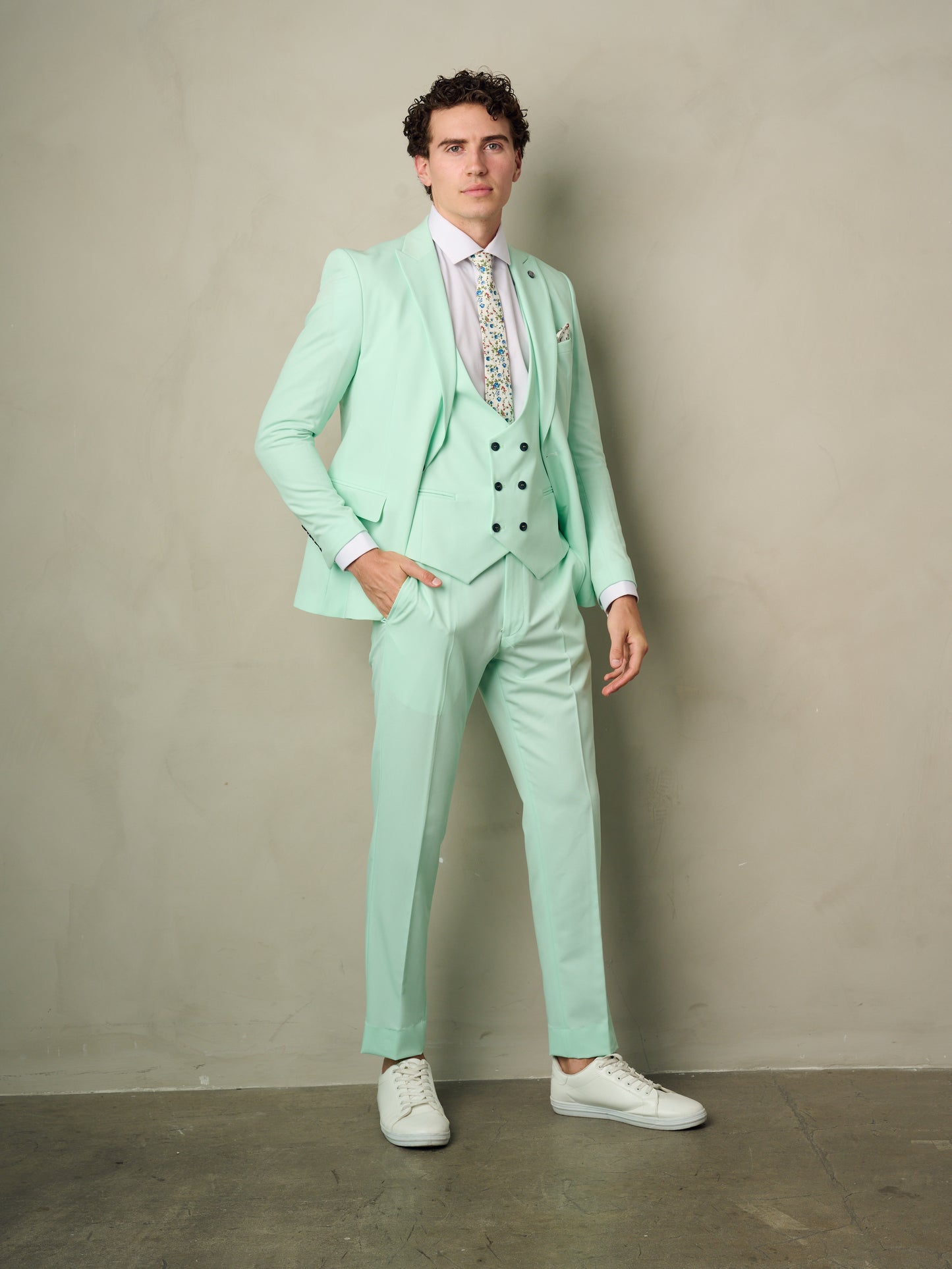 Limited Edition Men's 3-Pieces Slim Fit Mint Green Suit