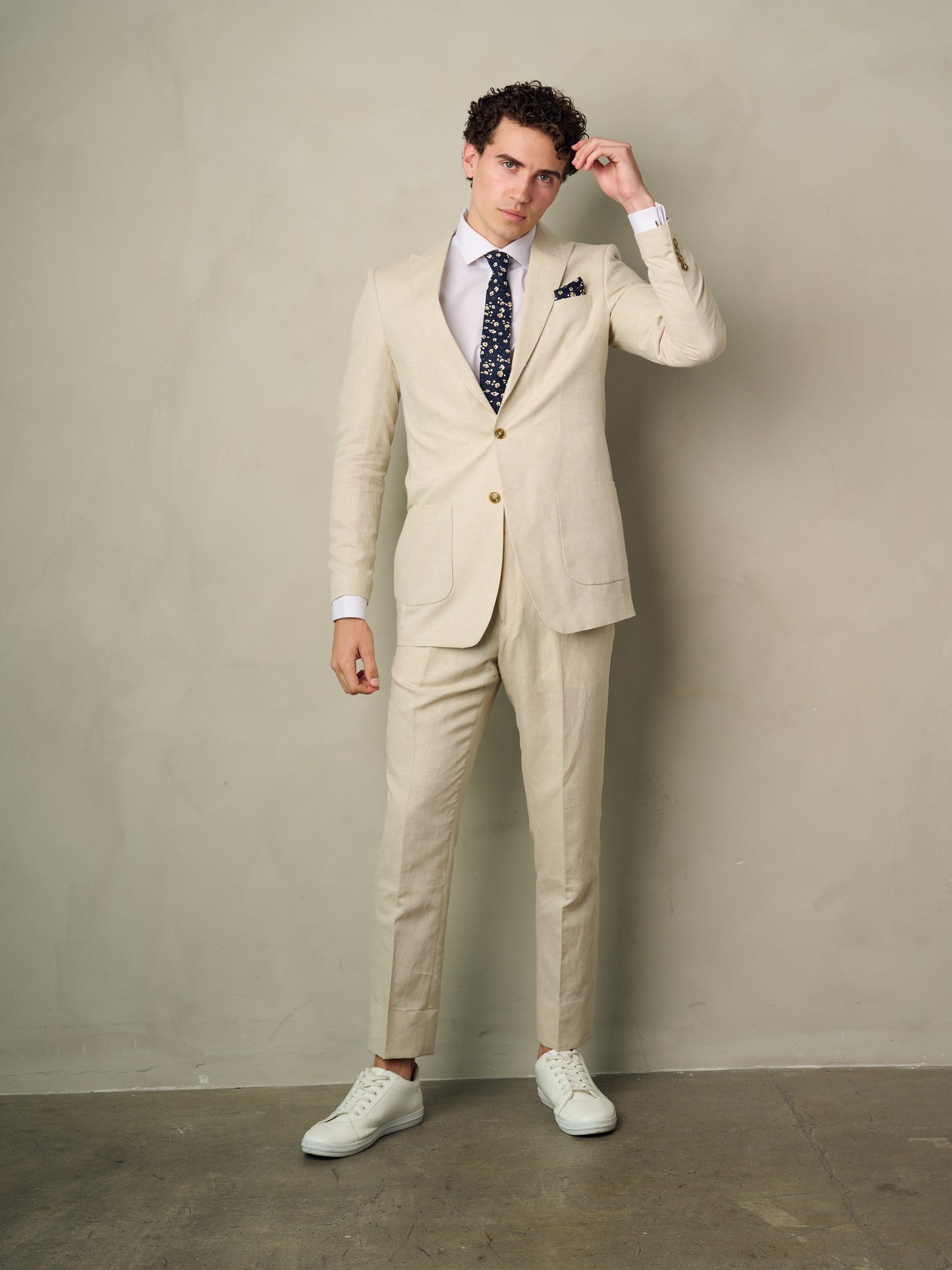 mens tan linen suit