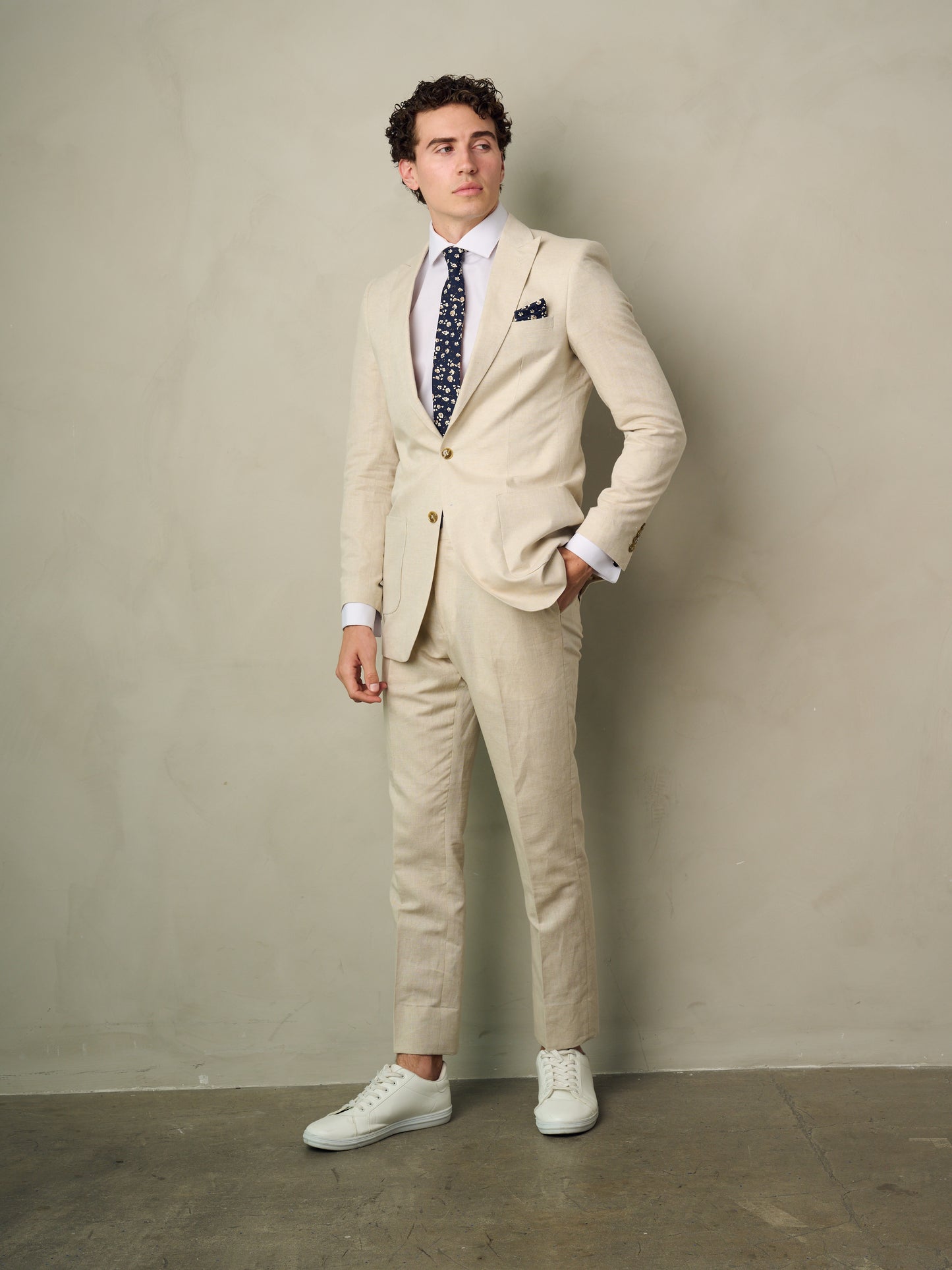 mens tan linen suit