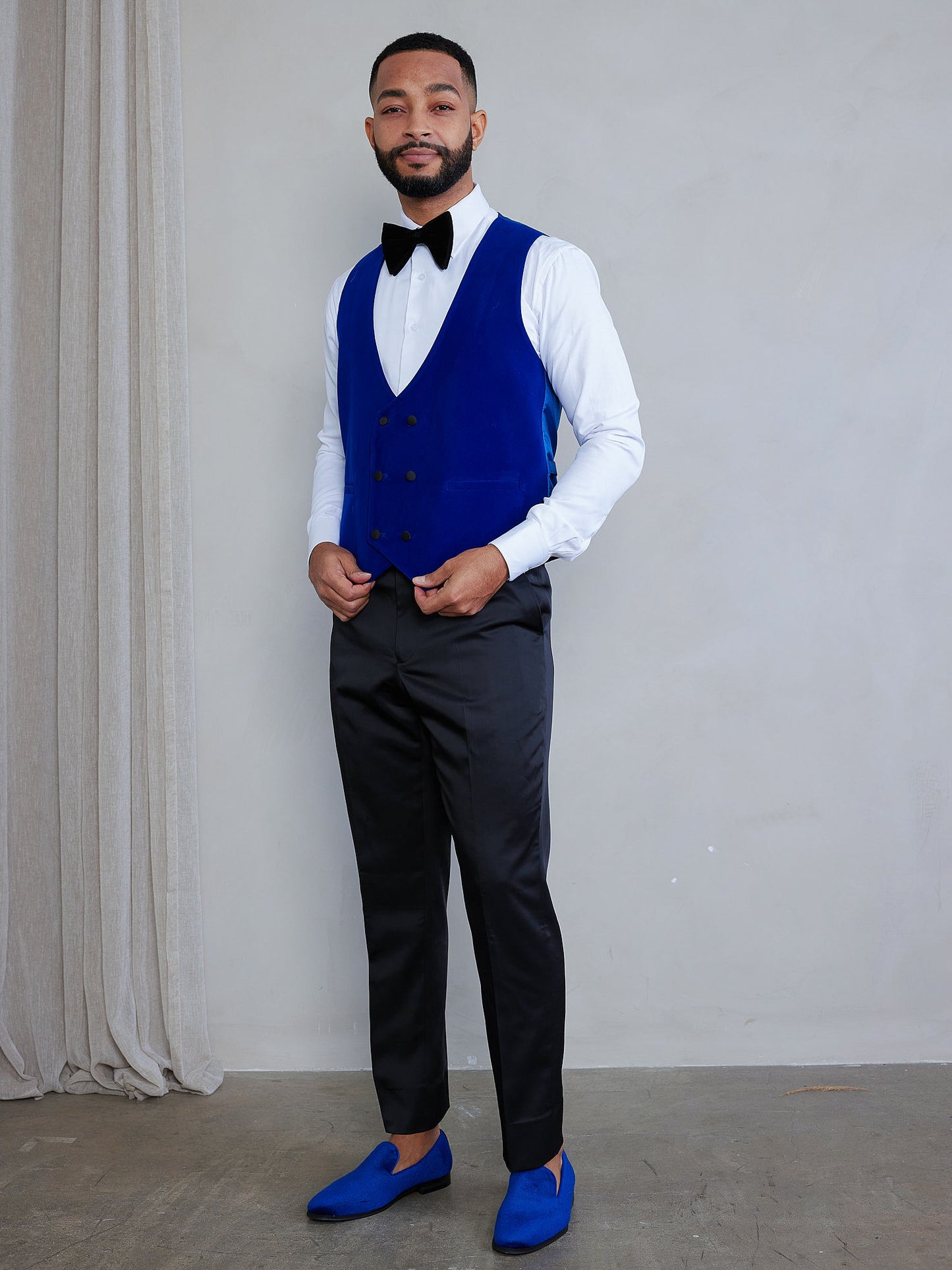 OMC Signature 3-Piece Blue Men's Velvet Shawl Lapel Slim Fit Tuxedo Set