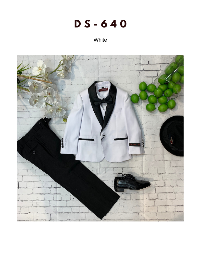 Boy's White Slim Fit Tuxedo
