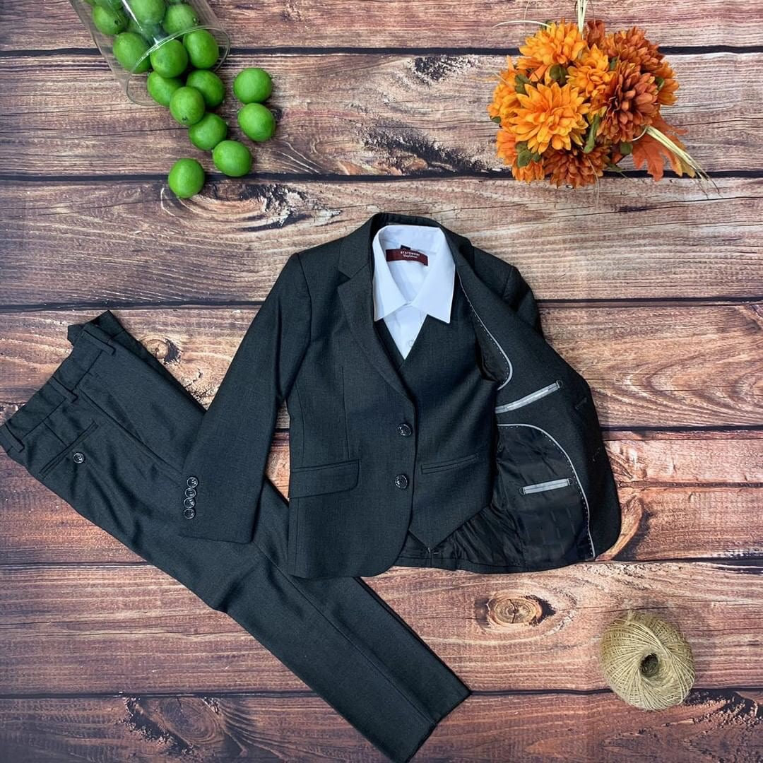 Boy's Charcoal Grey Slim Fit Suit