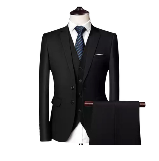 OMC Signature Men's 3-Pieces Slim Fit Suit Black