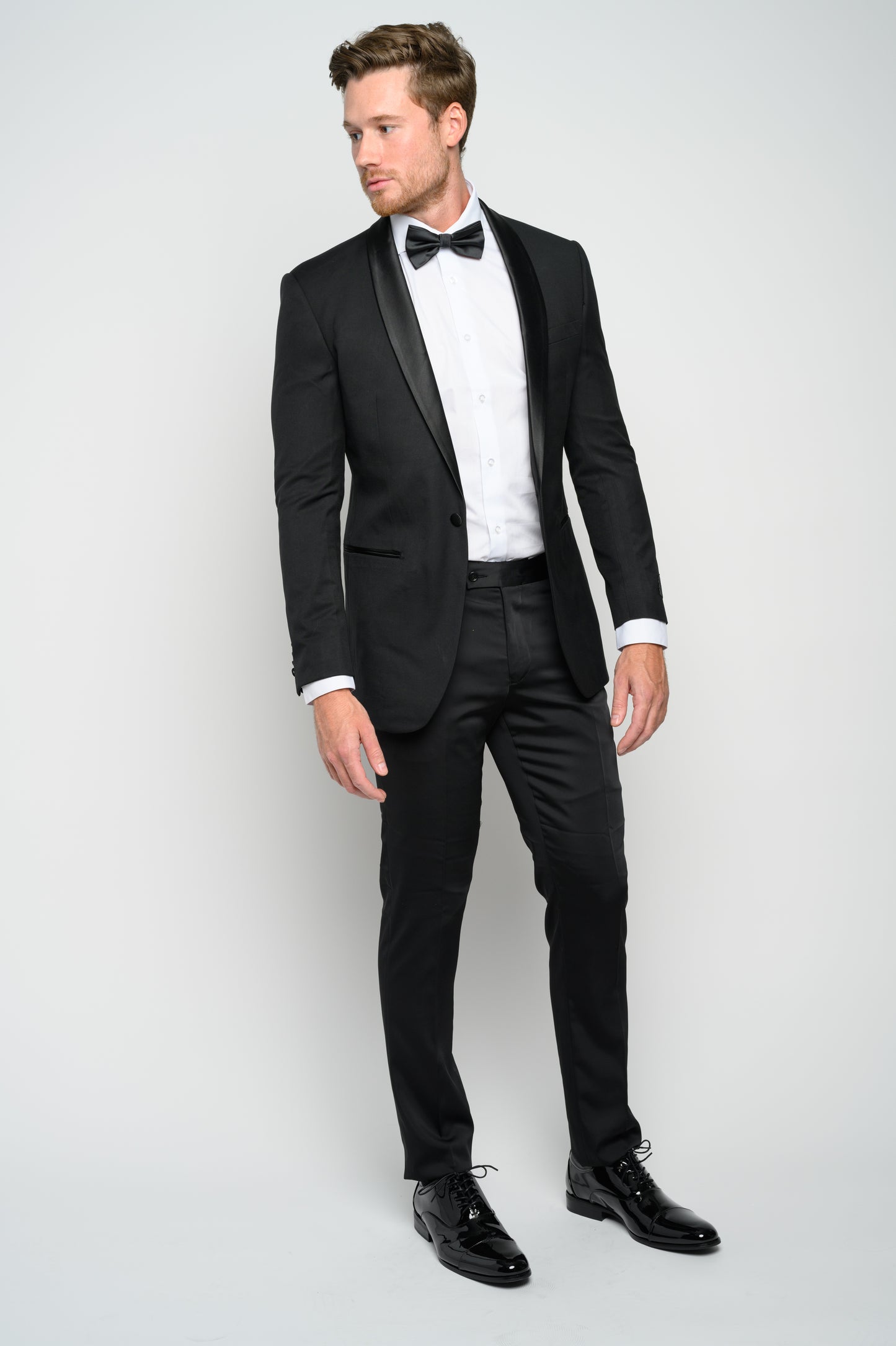 OMC Signature Men's Black Shawl Lapel Men's Slim Fit Tuxedo (2-Pieces)