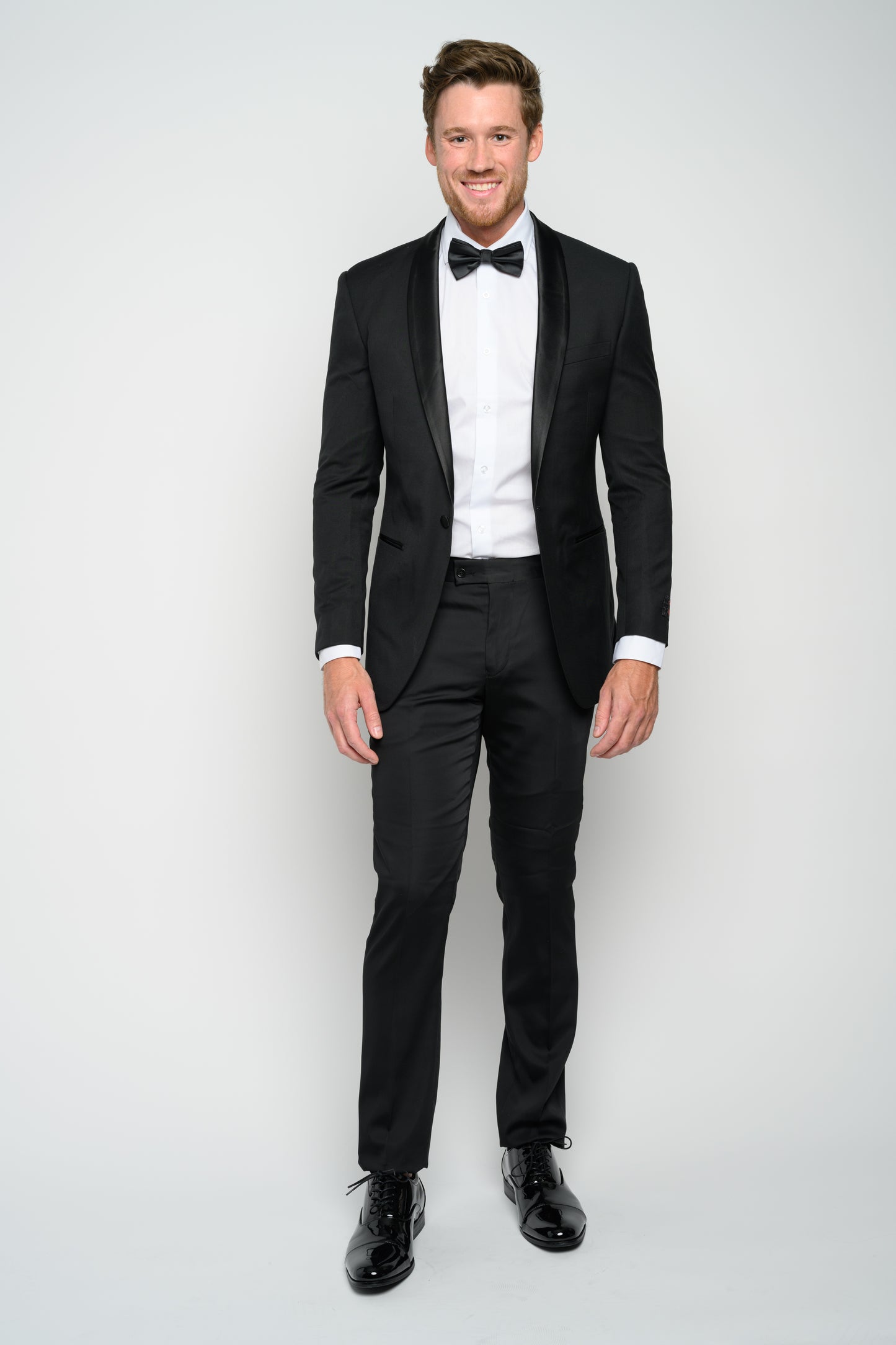OMC Signature Men's Black Shawl Lapel Men's Slim Fit Tuxedo (2-Pieces)