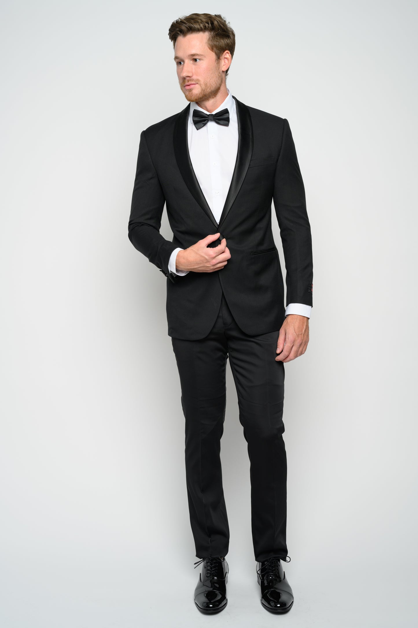 OMC Signature Men's Black Shawl Lapel Men's Slim Fit Tuxedo (2-Pieces)