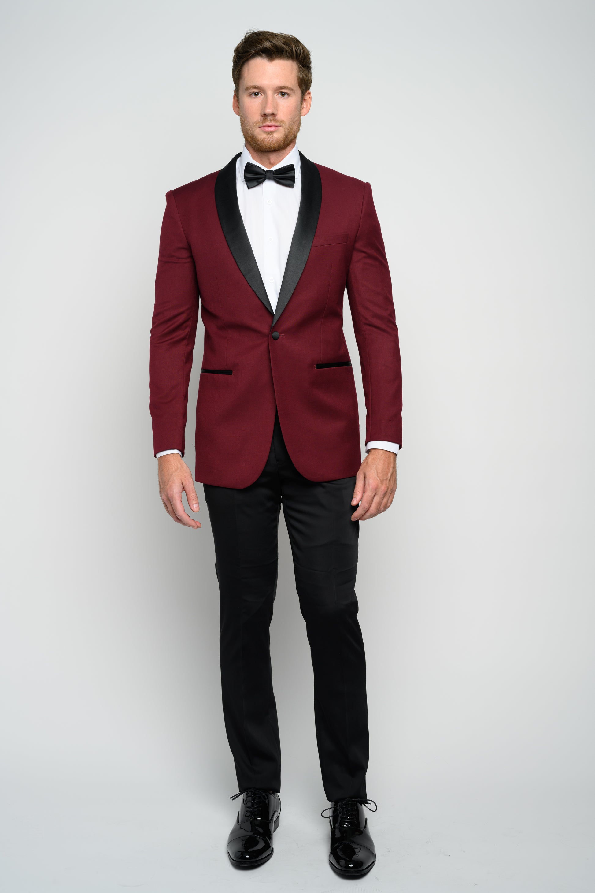 Men's Burgundy Shawl Lapel Slim Fit Tuxedo