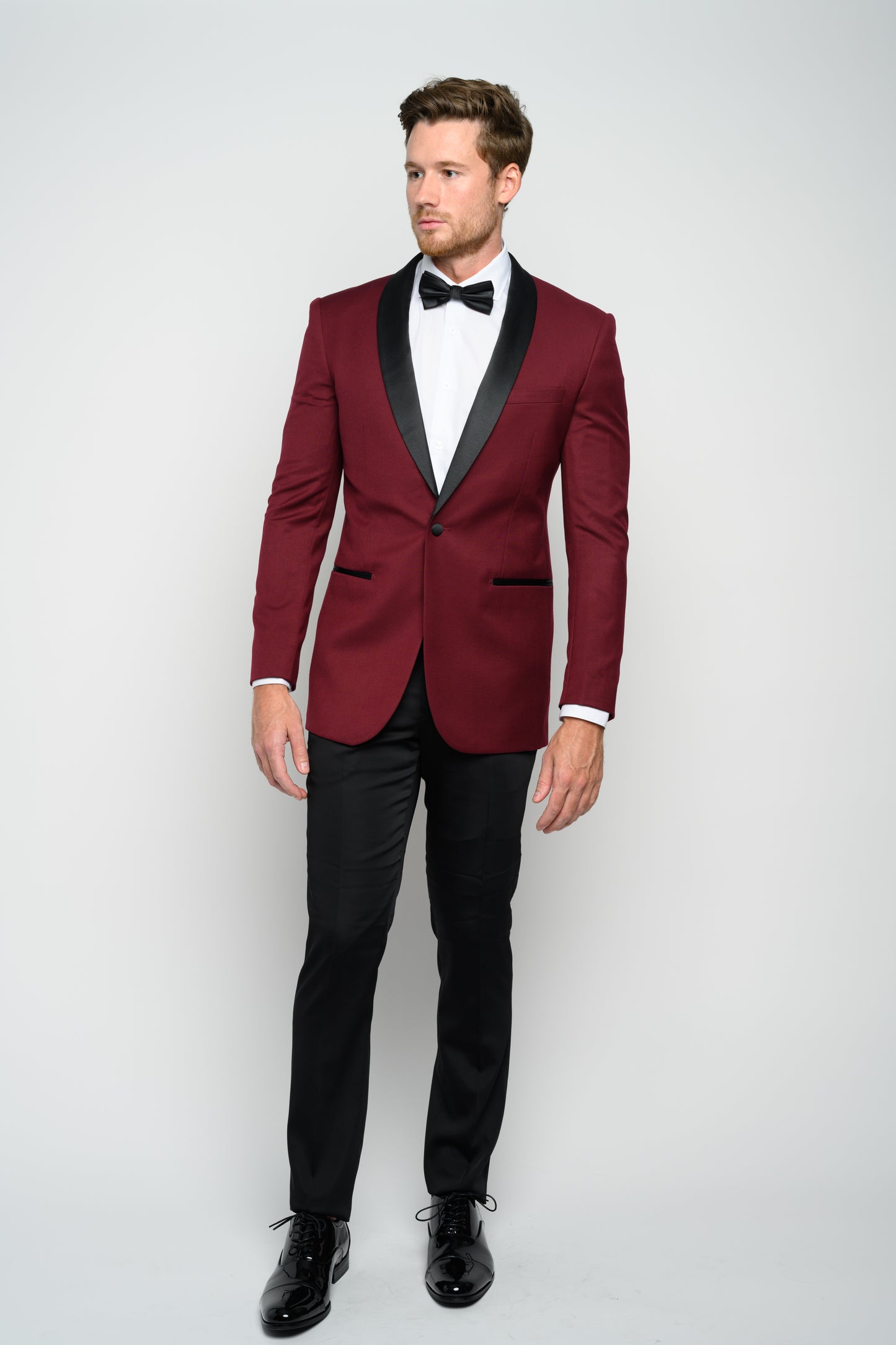 Men's Burgundy Shawl Lapel Slim Fit Tuxedo