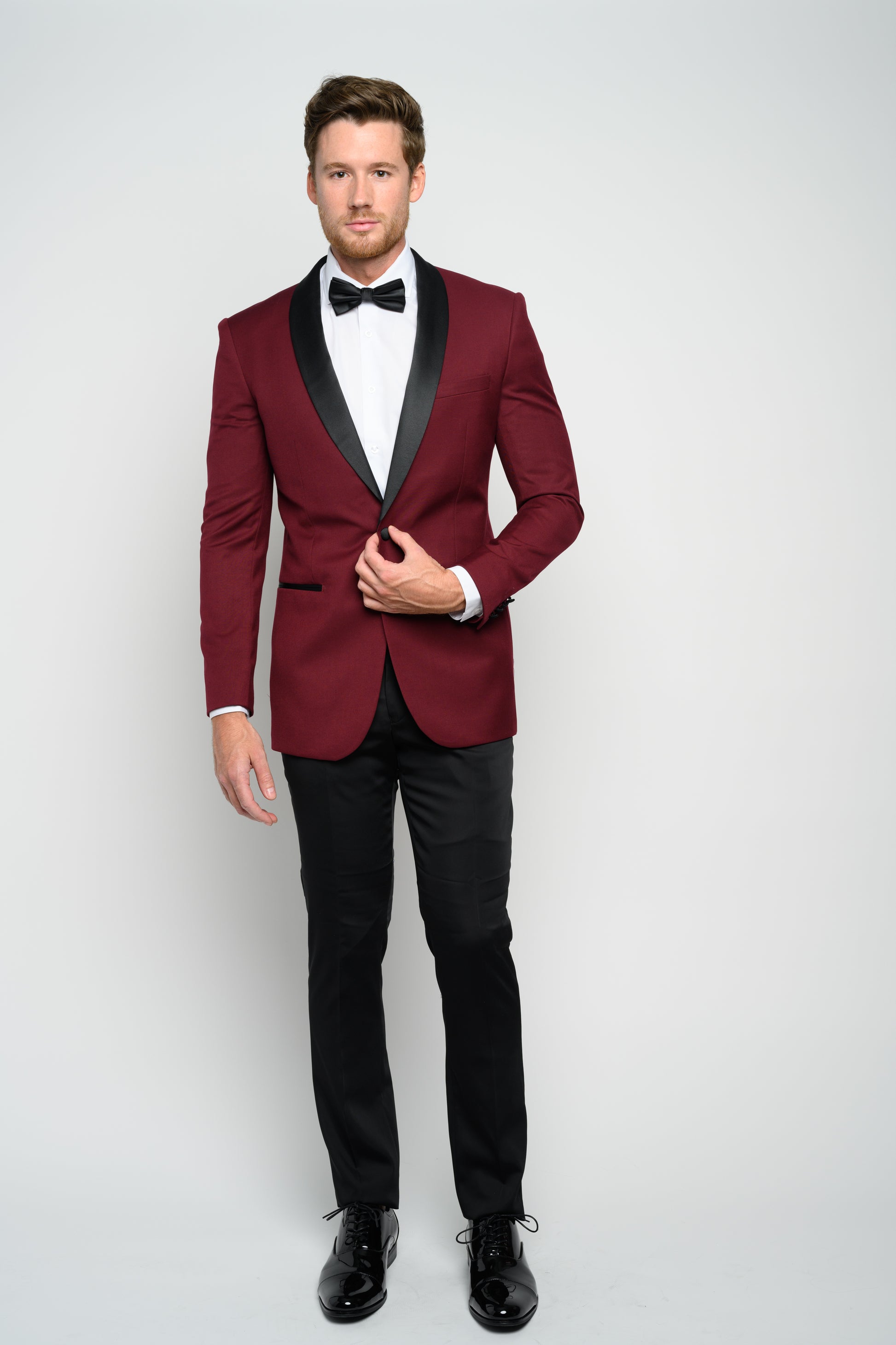 Men's Burgundy Shawl Lapel Slim Fit Tuxedo