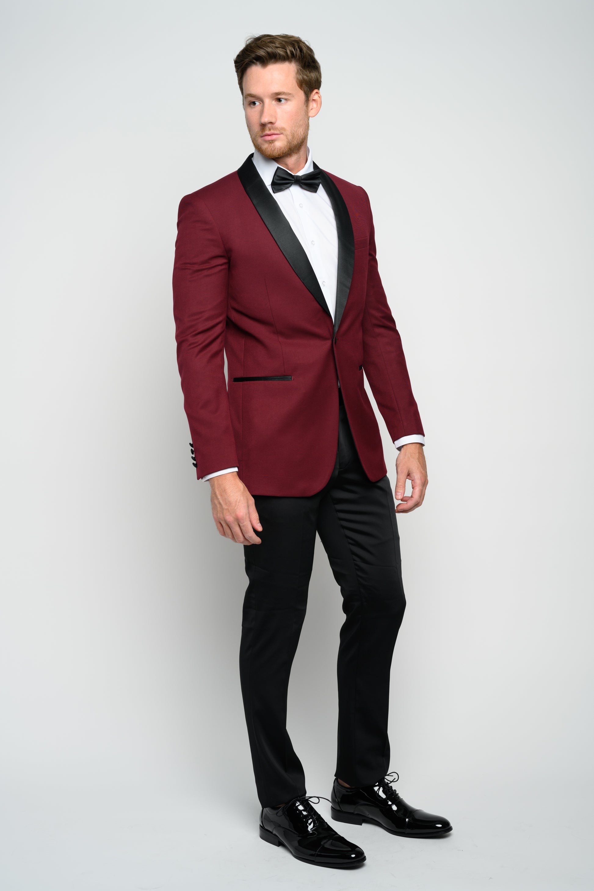 Men's Burgundy Shawl Lapel Slim Fit Tuxedo
