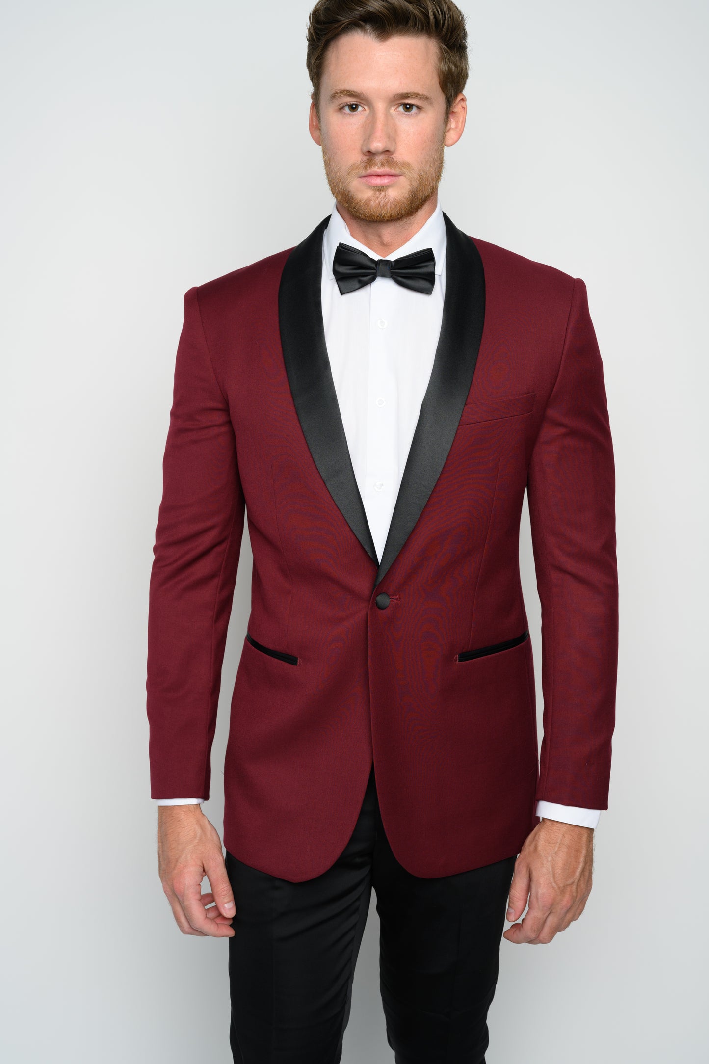 Men's Burgundy Shawl Lapel Slim Fit Tuxedo