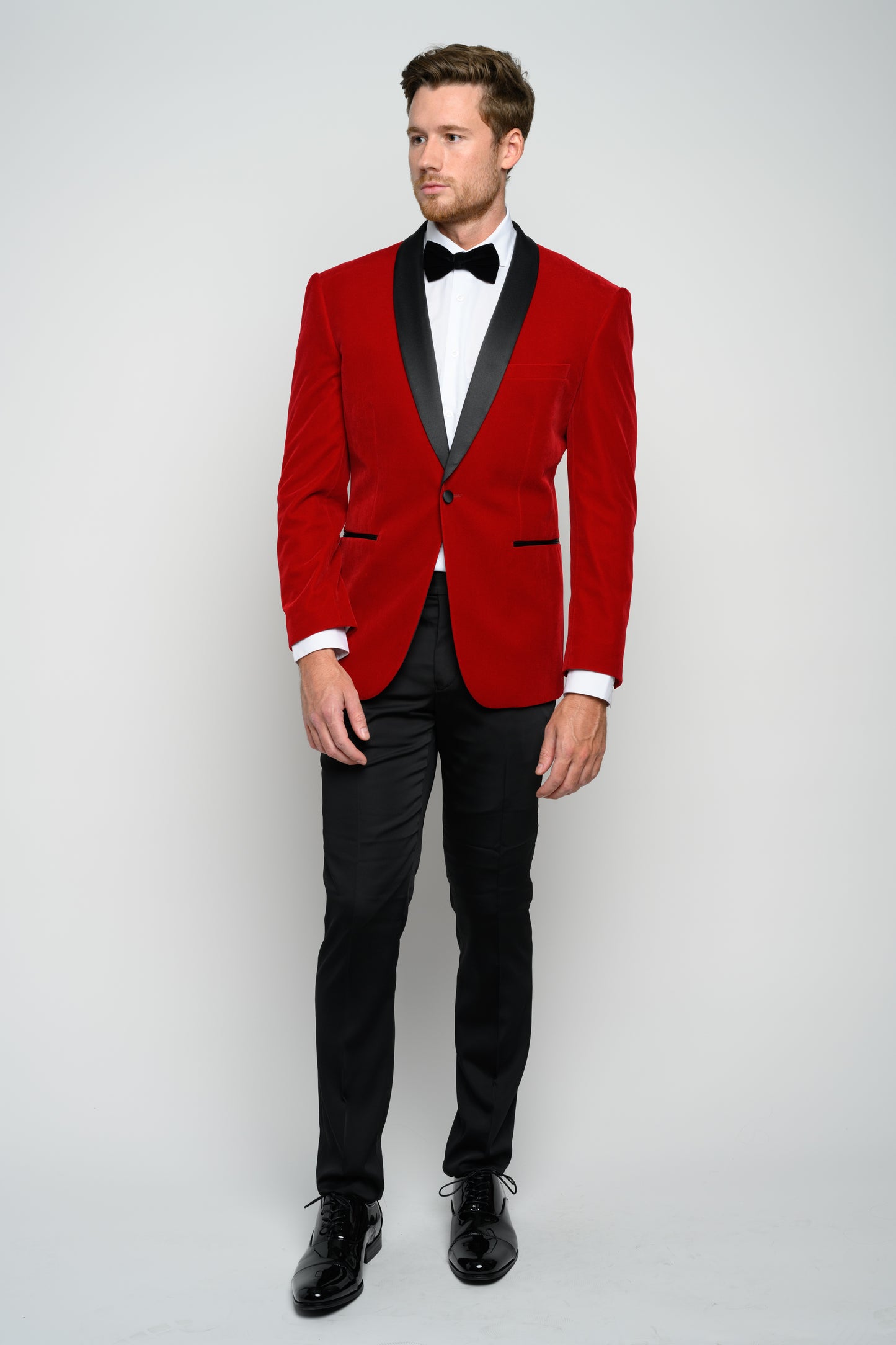 OMC Signature Men's Velvet Shawl Lapel Slim Fit Tuxedo Jacket (Red)