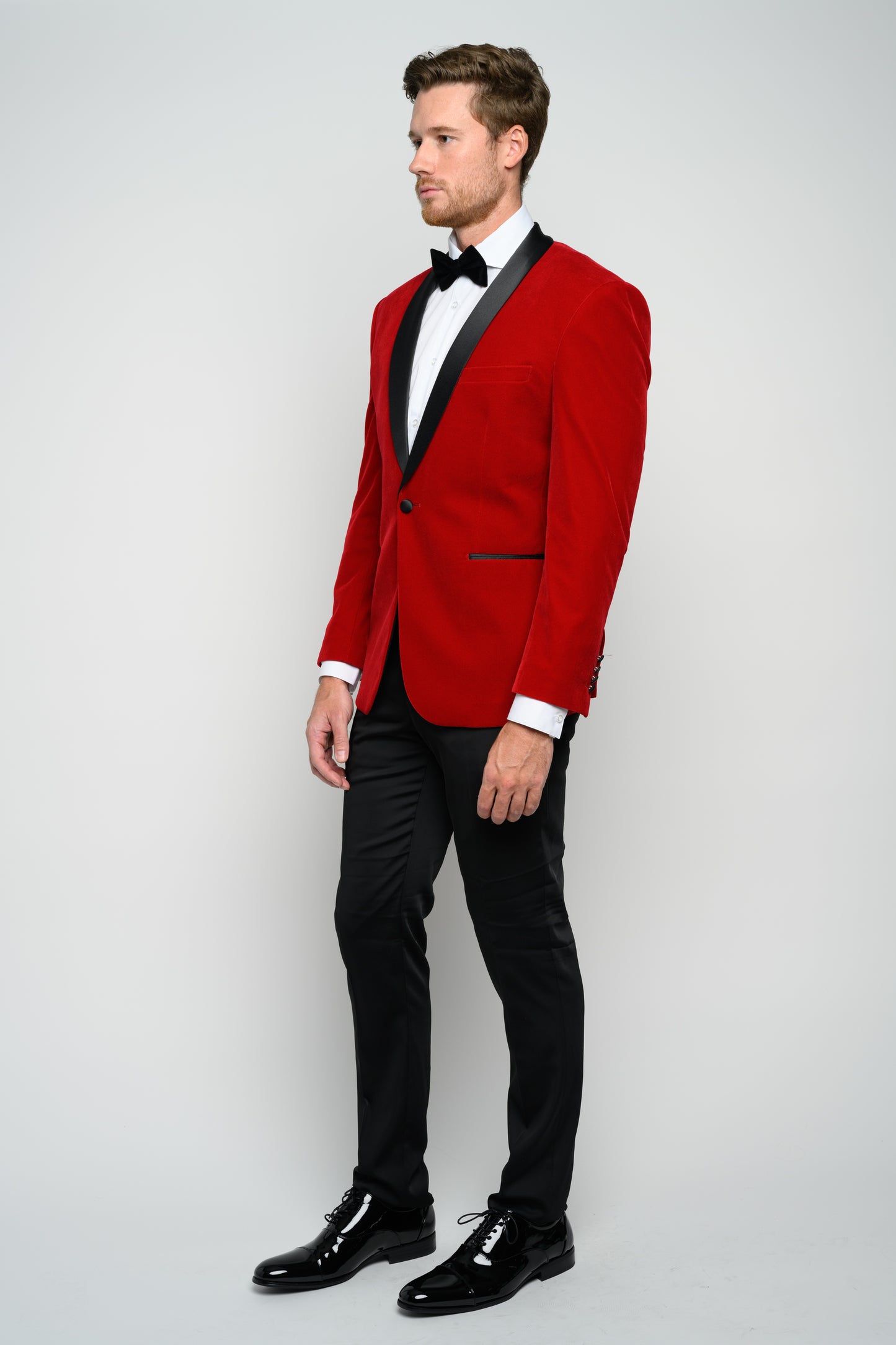 OMC Signature Men's Velvet Shawl Lapel Slim Fit Tuxedo Jacket (Red)