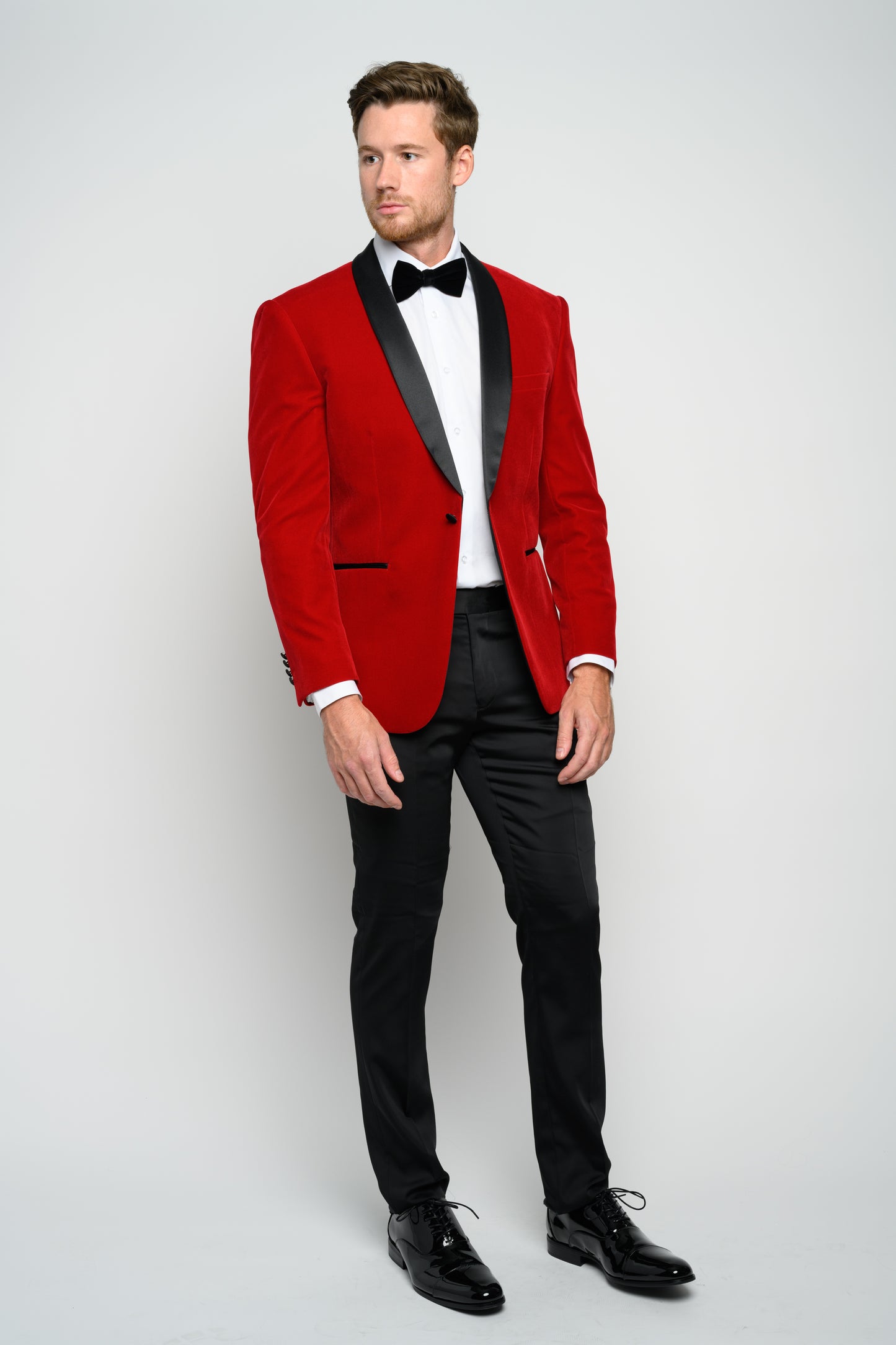 OMC Signature Men's Velvet Shawl Lapel Slim Fit Tuxedo Jacket (Red)