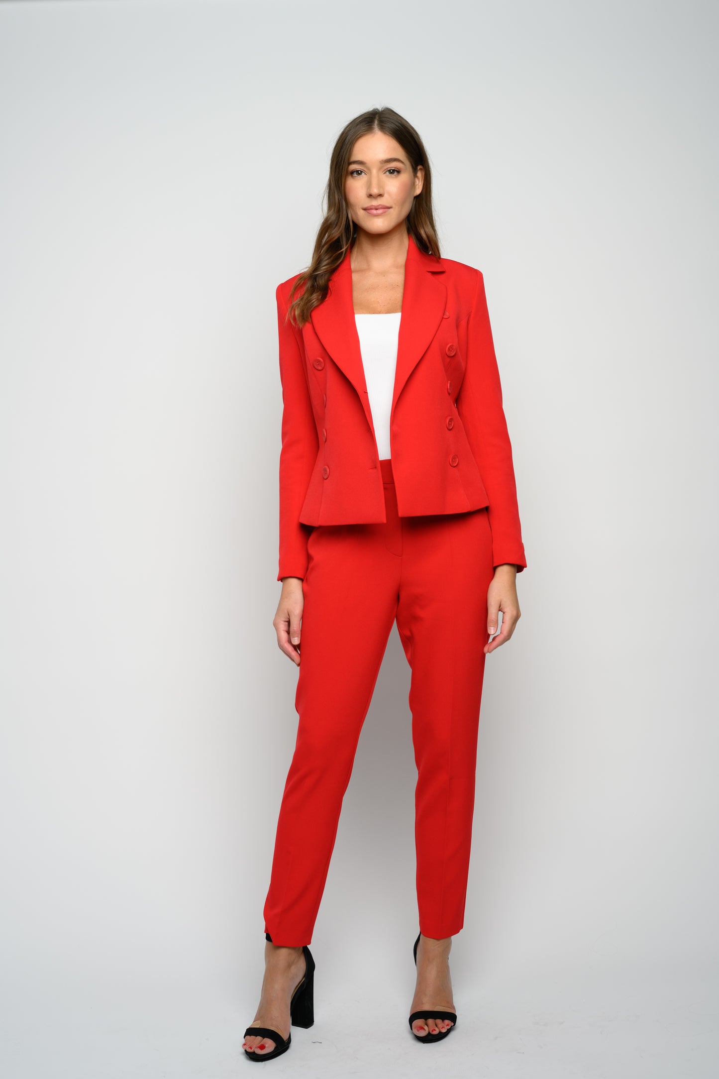OMC 3-Pieces Women's Red Double Breasted Luxe Suit