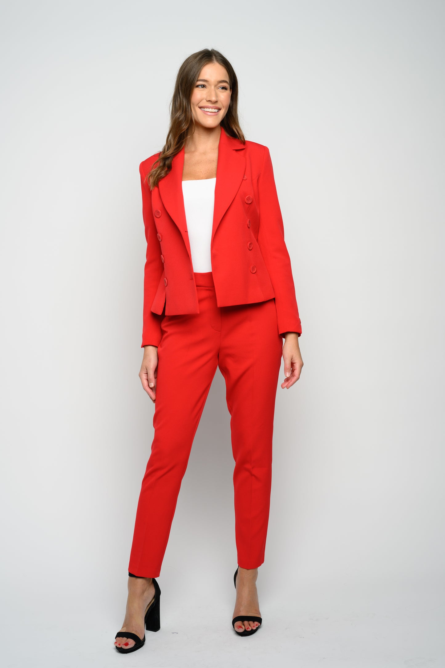 OMC 3-Pieces  Women's Red Double Breasted Luxe Suit