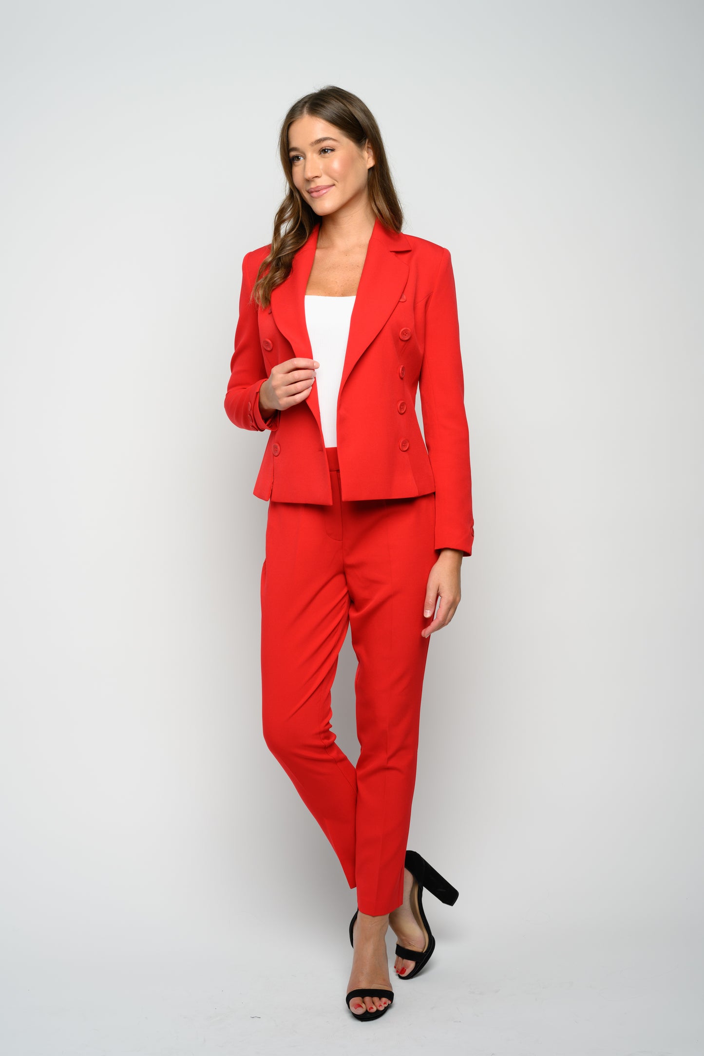 OMC 3-Pieces Women's Red Double Breasted Luxe Suit