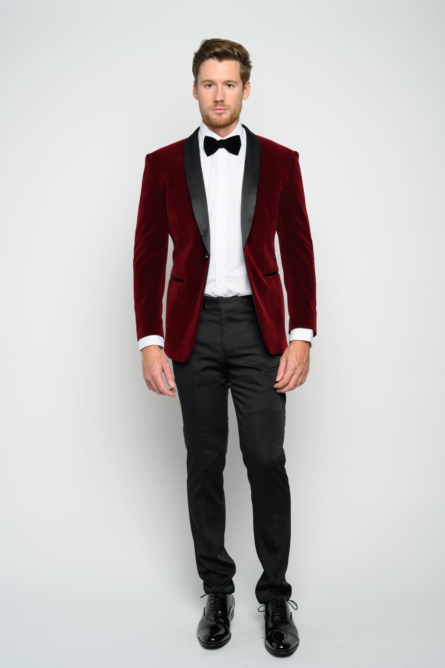 OMC Signature Men's Velvet Shawl Lapel Slim Fit Tuxedo Jacket (Burgundy)