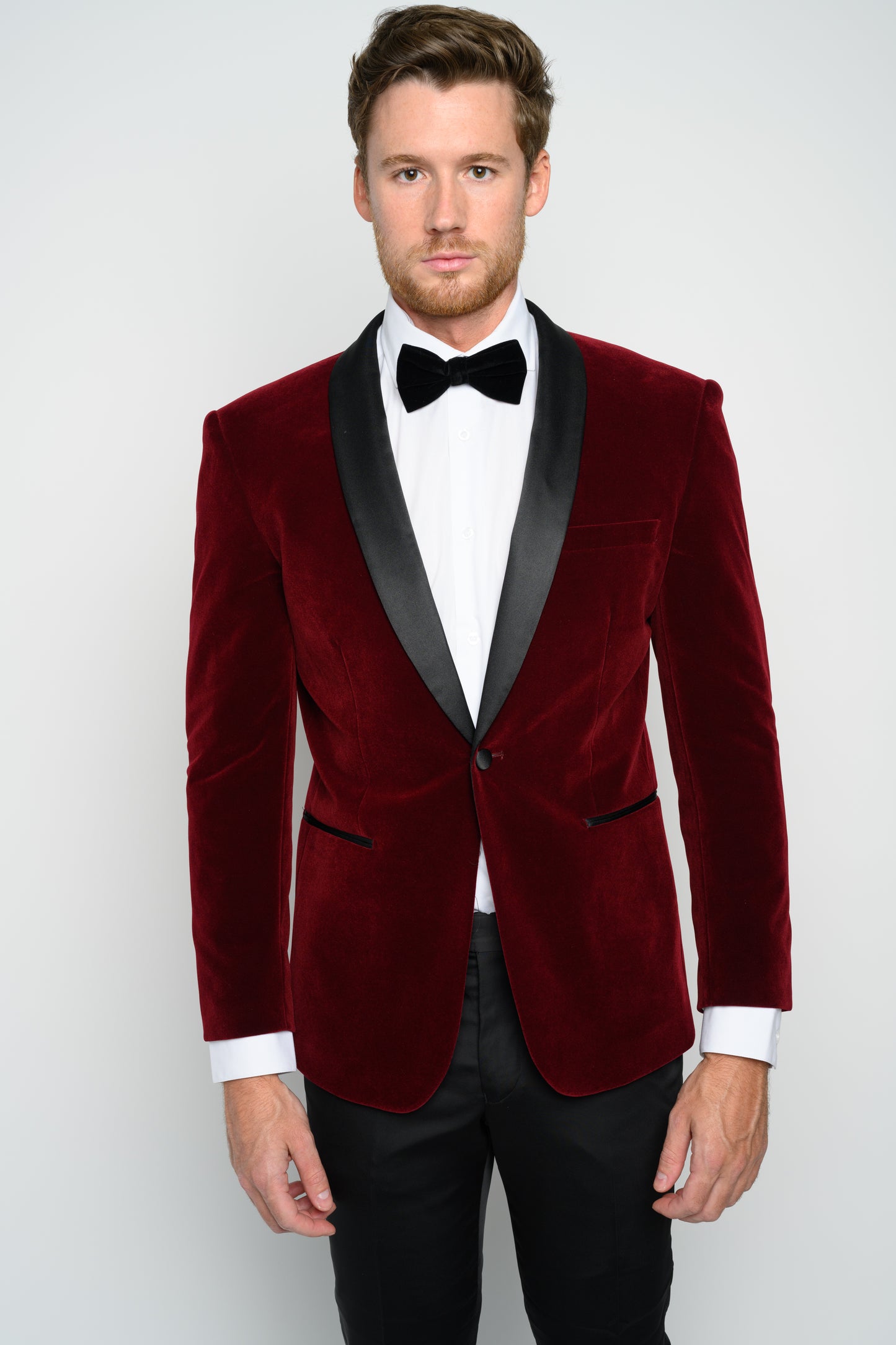 OMC Signature Men's Velvet Shawl Lapel Slim Fit Tuxedo Jacket (Burgundy)