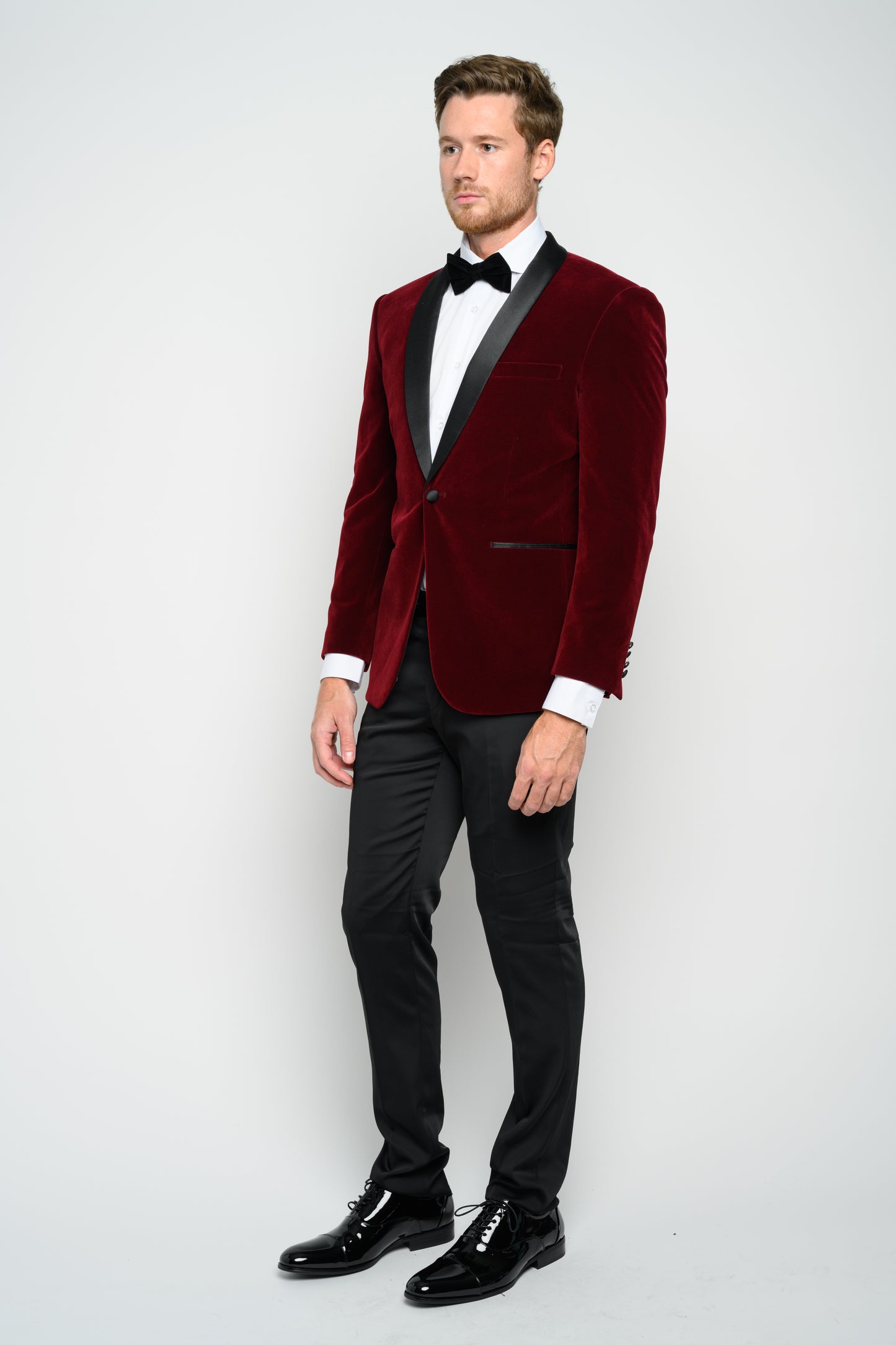 OMC Signature Men's Velvet Shawl Lapel Slim Fit Tuxedo Jacket (Burgundy)
