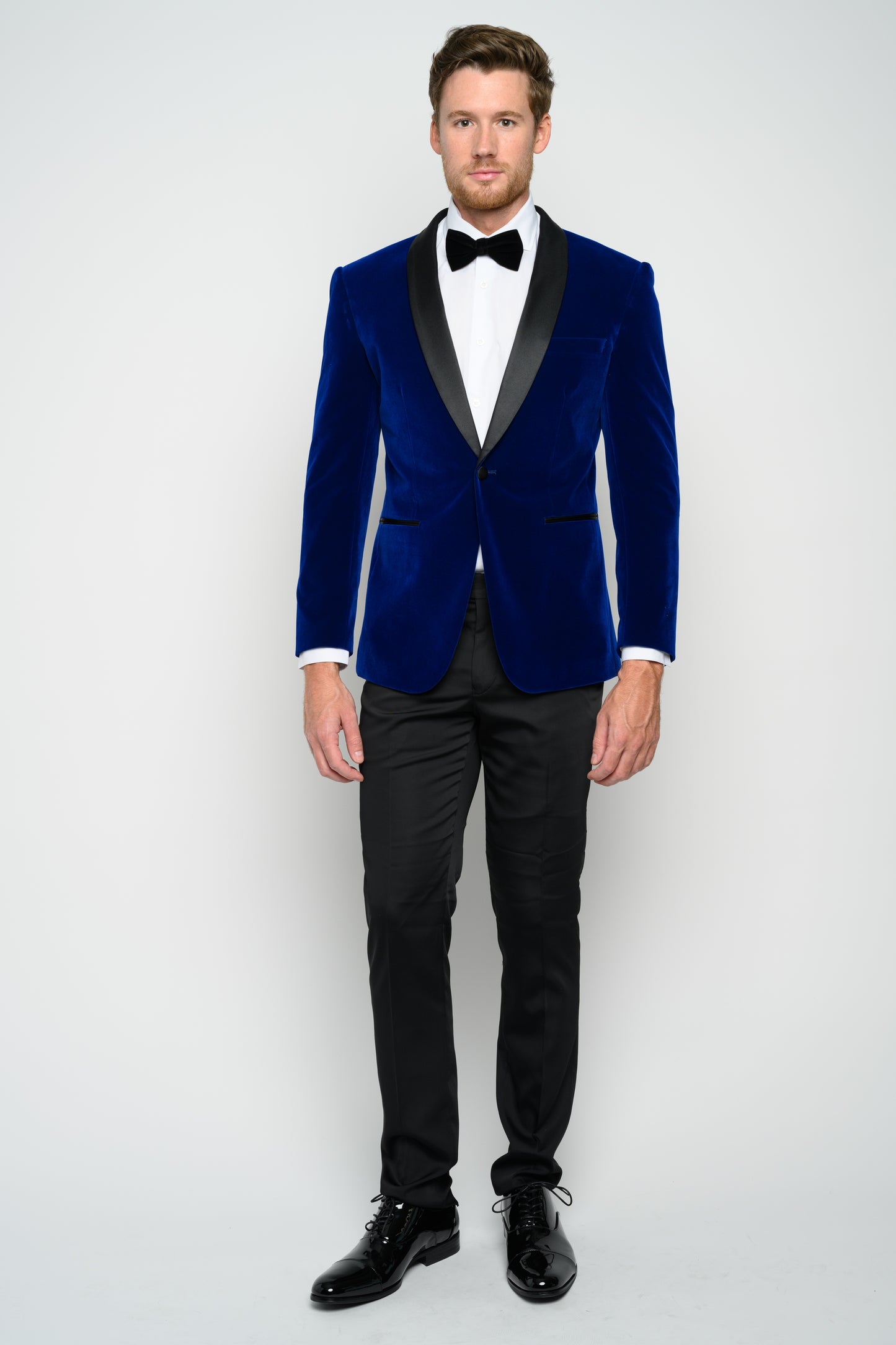 OMC Signature Men's Velvet Shawl Lapel Slim Fit Tuxedo Jacket (Blue)