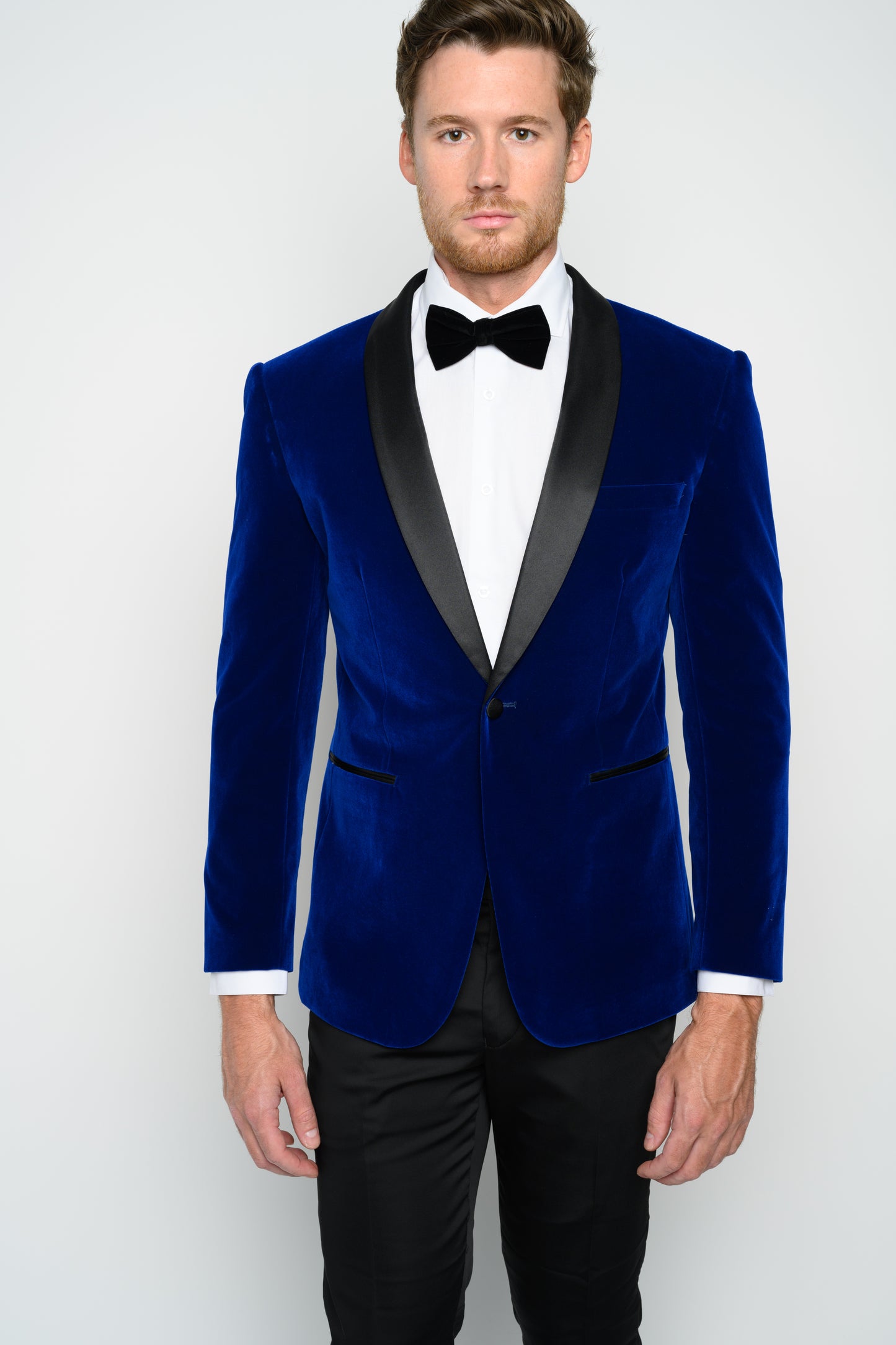 OMC Signature Men's Velvet Shawl Lapel Slim Fit Tuxedo Jacket (Blue)