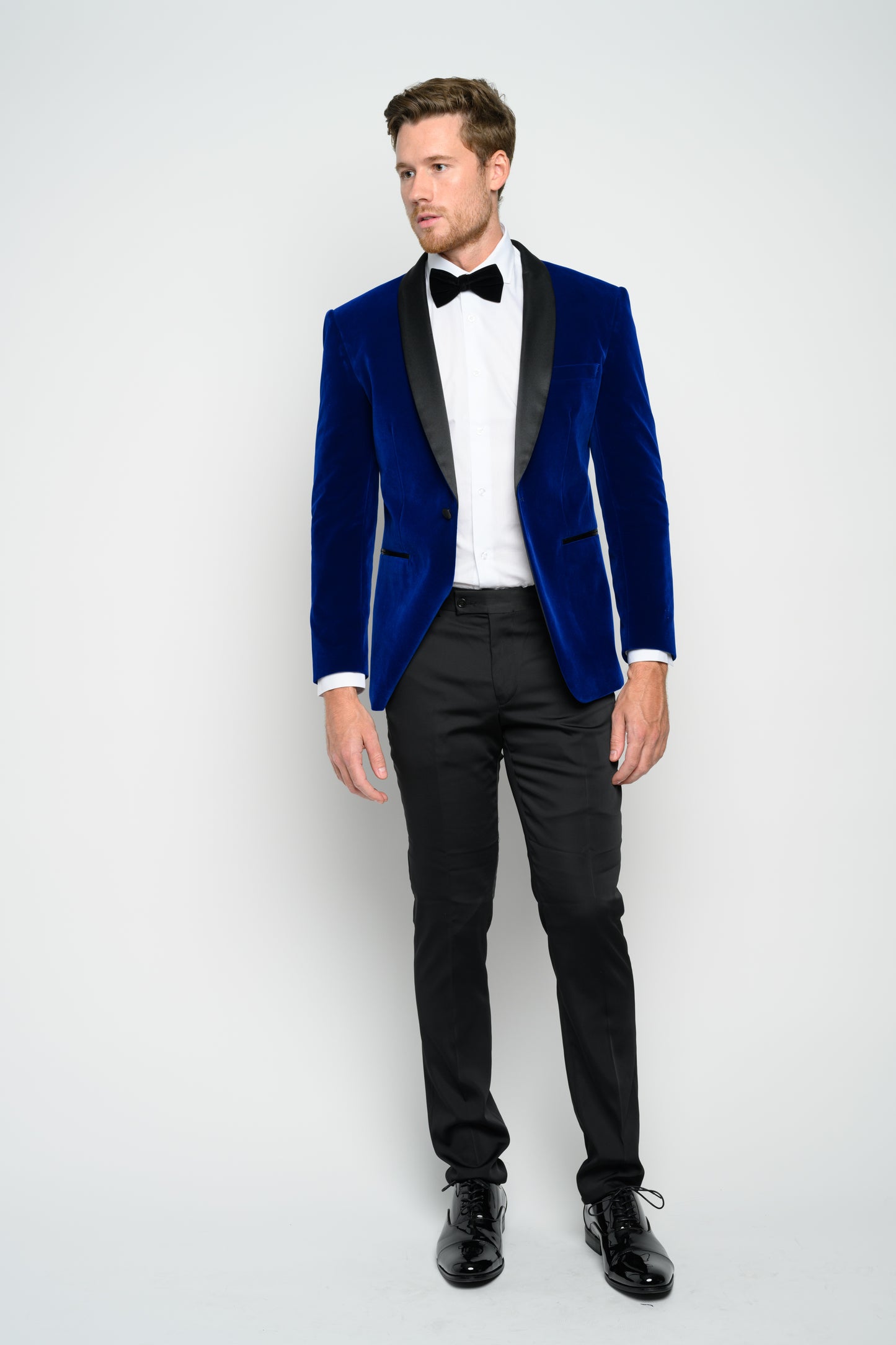 OMC Signature Men's Velvet Shawl Lapel Slim Fit Tuxedo Jacket (Blue)