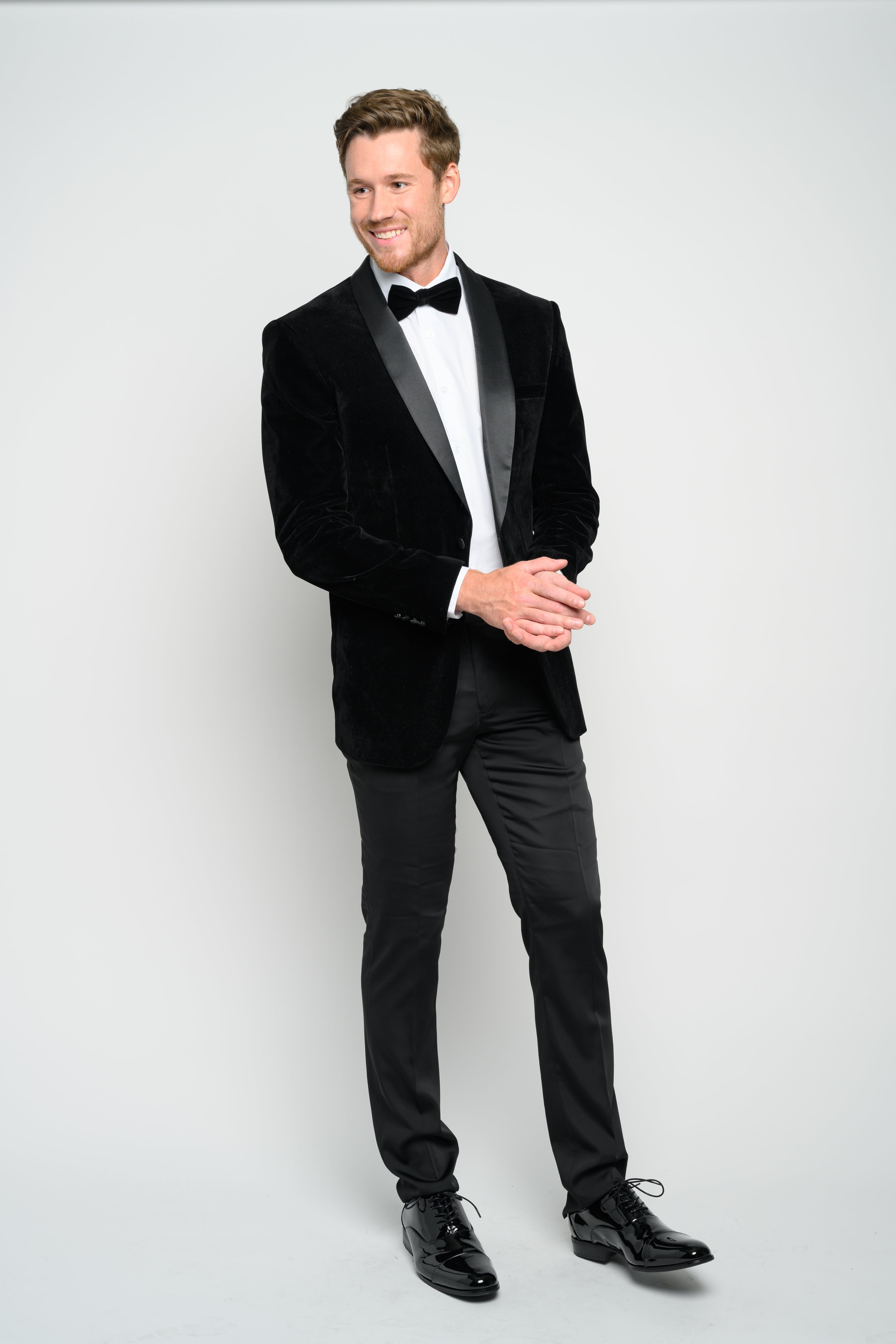 2022 Black Velvet Slim Fit Men's Suit Belted Shawl Lapel Garment Jacket