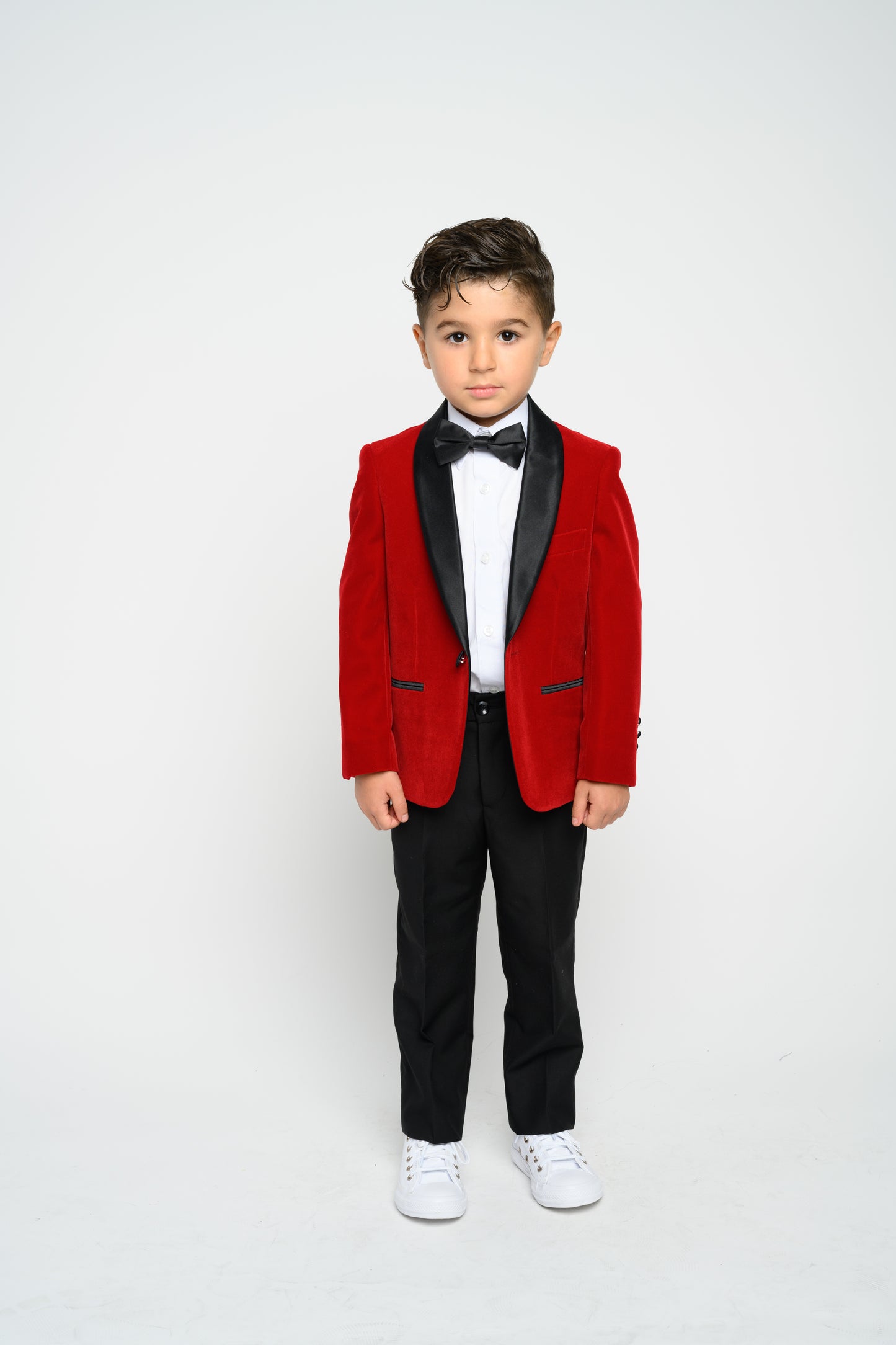 Boy's Red Velvet Slim Fit Jacket