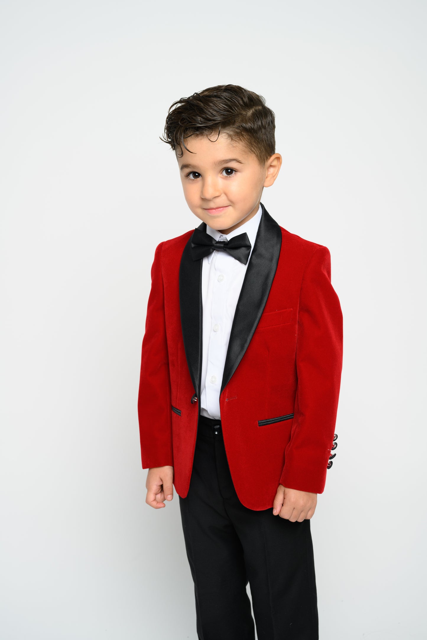 Boy's Red Velvet Slim Fit Jacket
