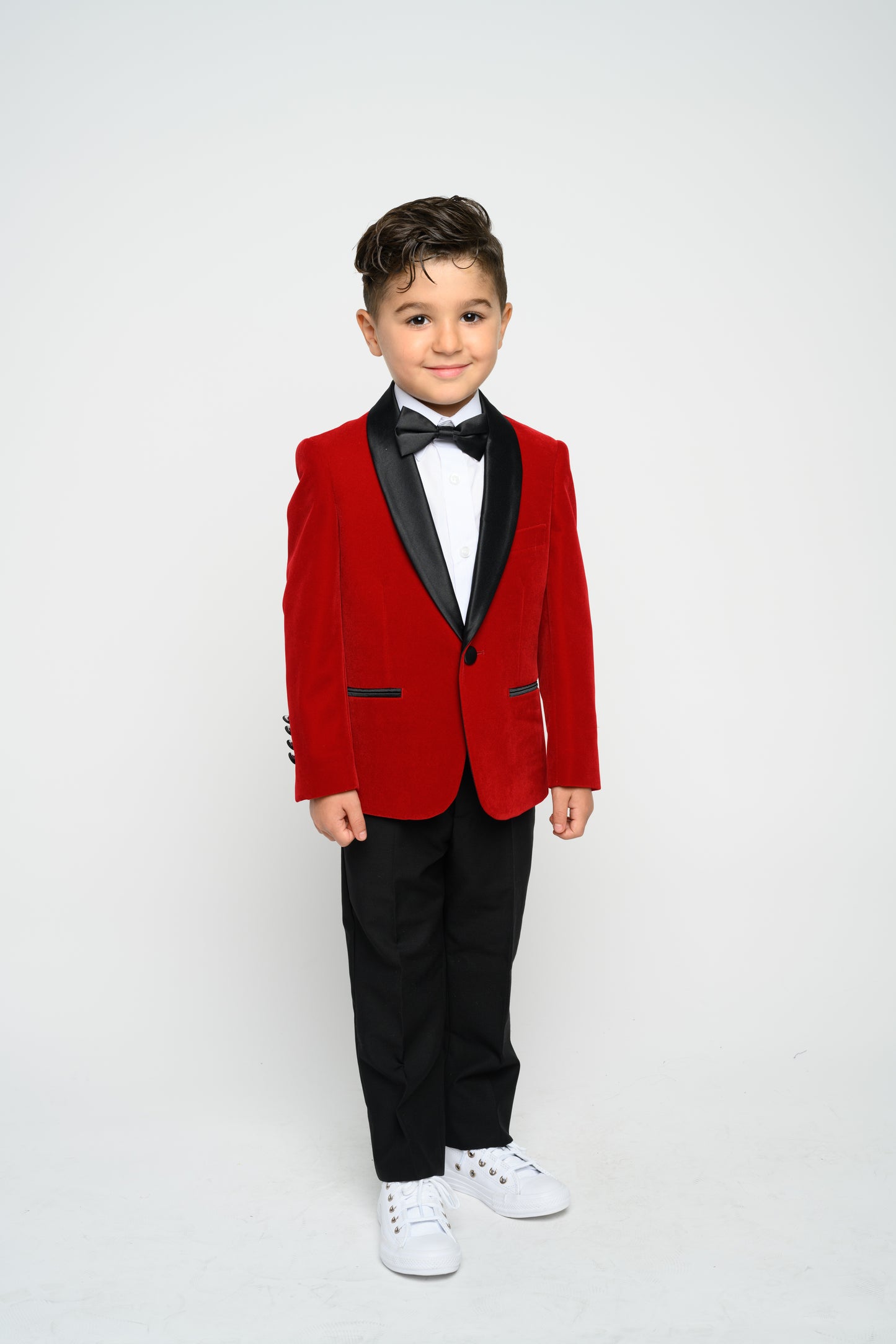 Boy's Red Velvet Slim Fit Jacket