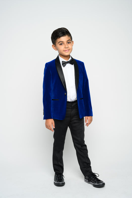 Boy's Blue Velvet Slim Fit Jacket