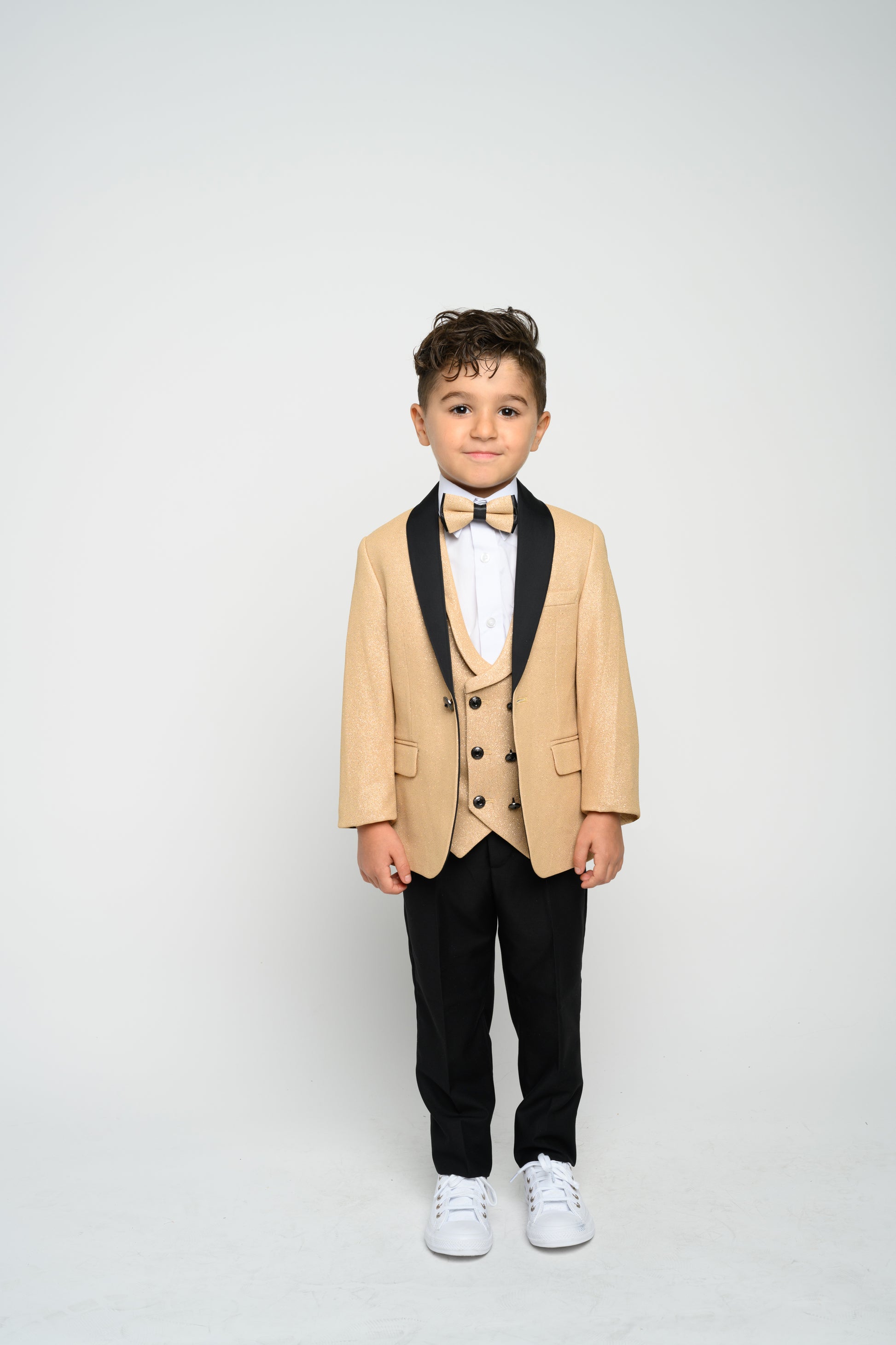 Boy's Black Modern Sequin Tuxedo Set