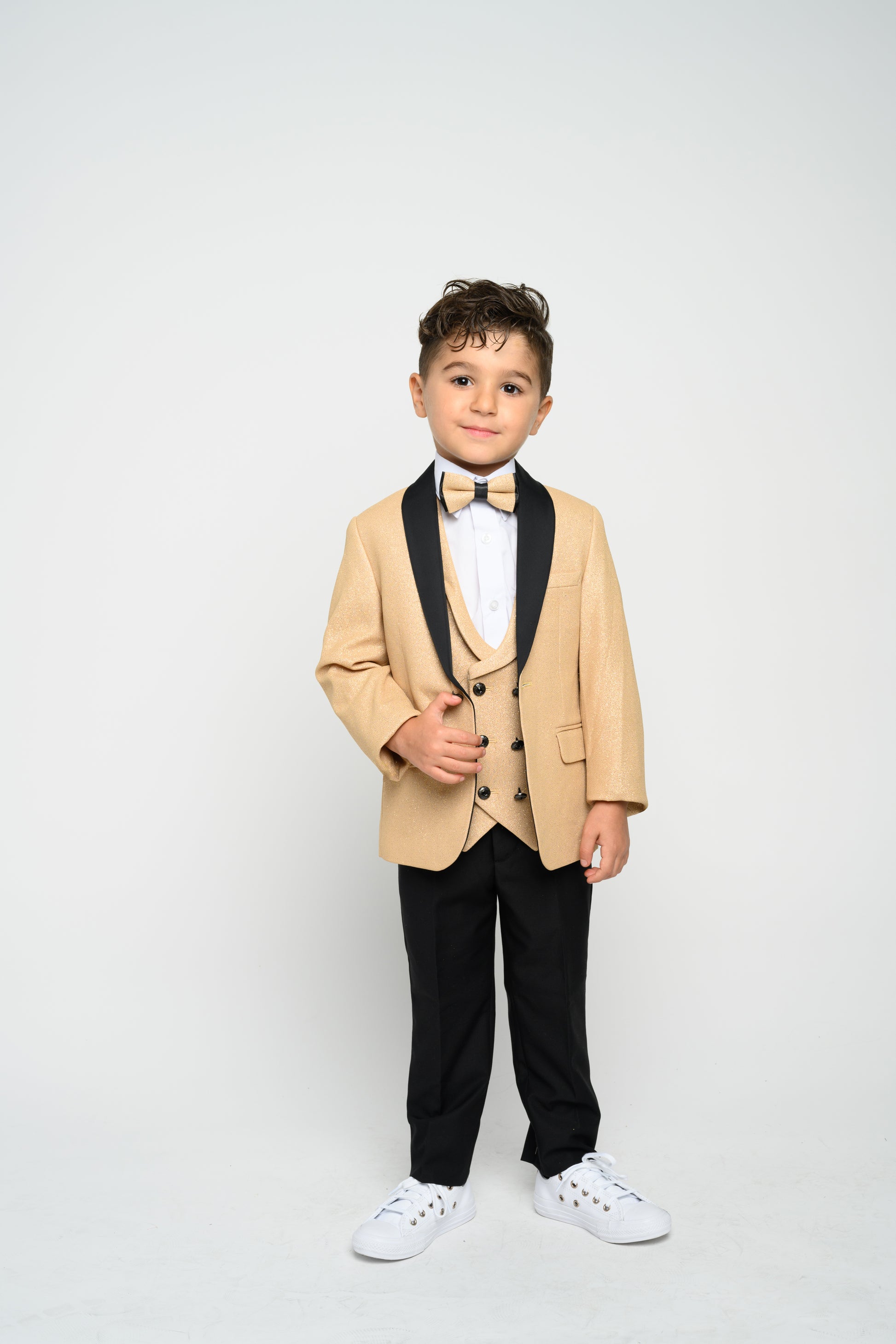 Boy's Black Modern Sequin Tuxedo Set
