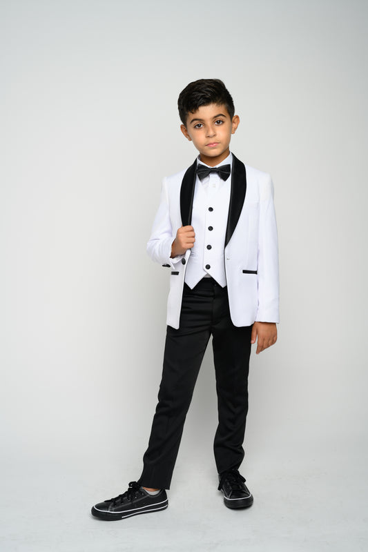 Boy's White Slim Fit Tuxedo