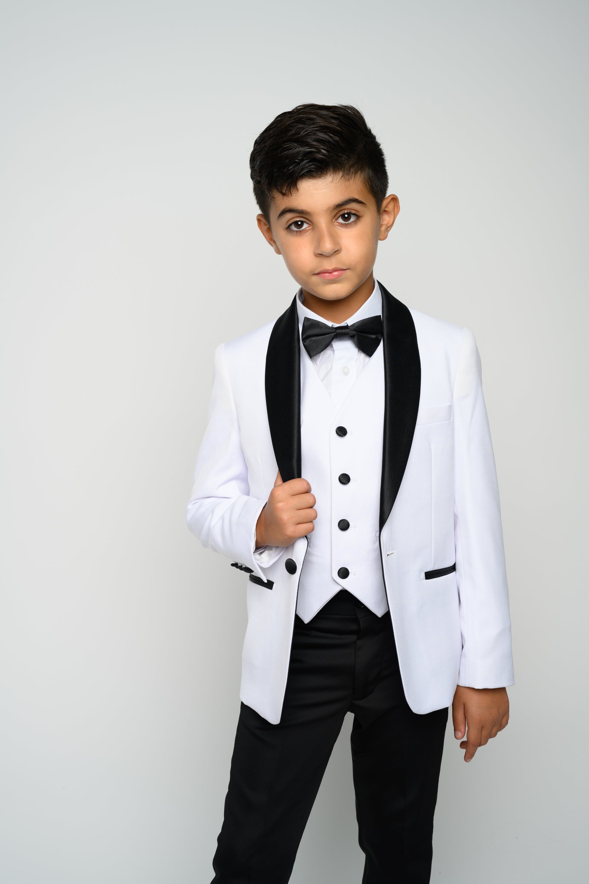 Boy's White Slim Fit Tuxedo