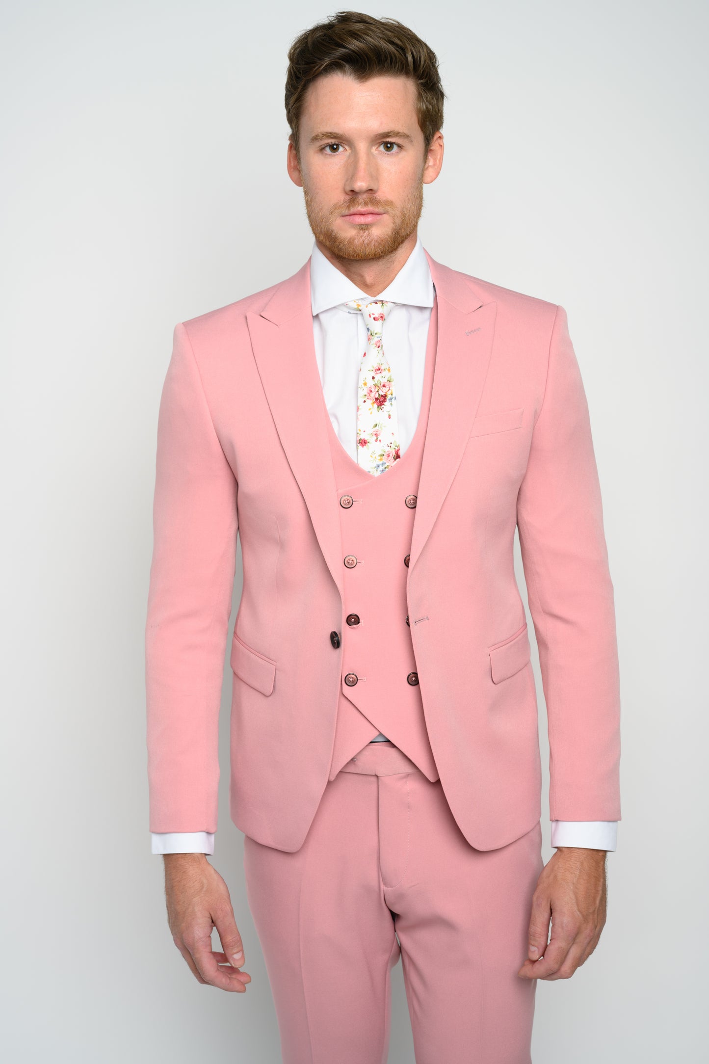 Copy of Men's 3-Pieces Slim Fit Peak Lapel Pink Color Wool Suit