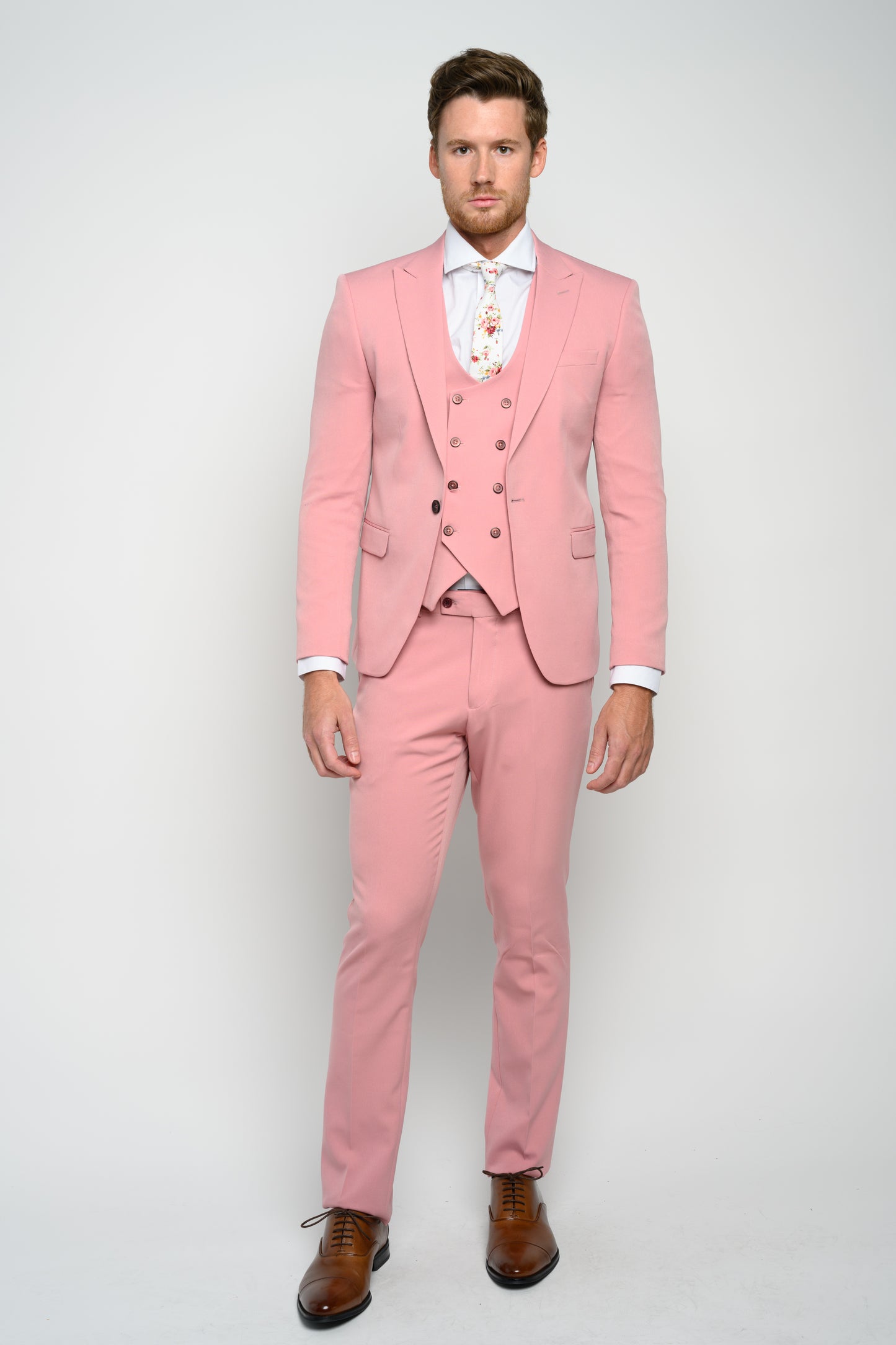 Copy of Men's 3-Pieces Slim Fit Peak Lapel Pink Color Wool Suit
