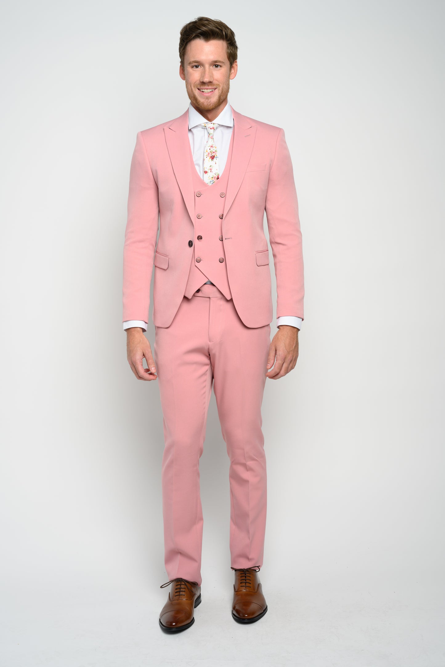 Copy of Men's 3-Pieces Slim Fit Peak Lapel Pink Color Wool Suit