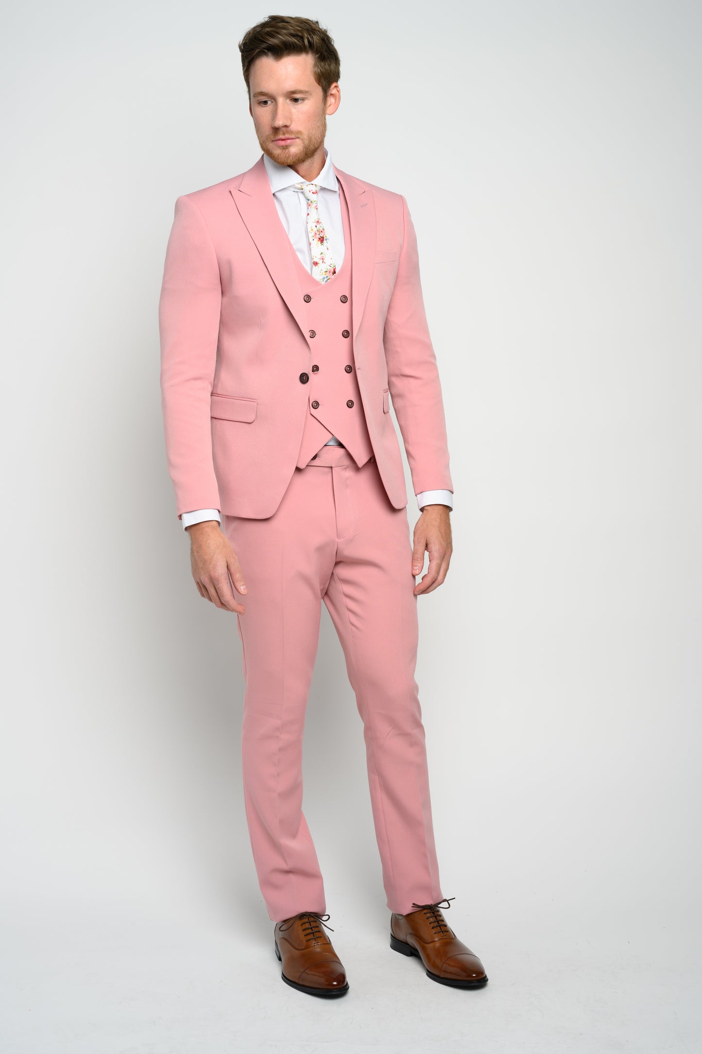 Copy of Men's 3-Pieces Slim Fit Peak Lapel Pink Color Wool Suit