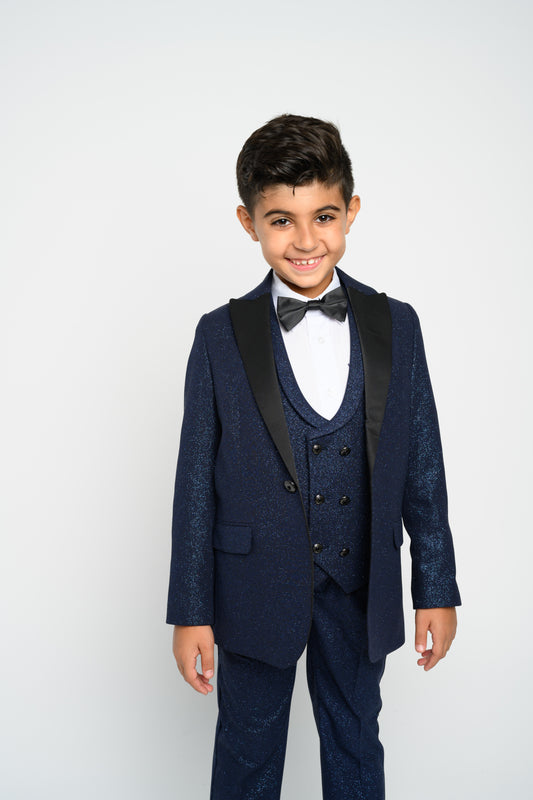 Boy's Navy Blue Modern Sequin Tuxedo Set