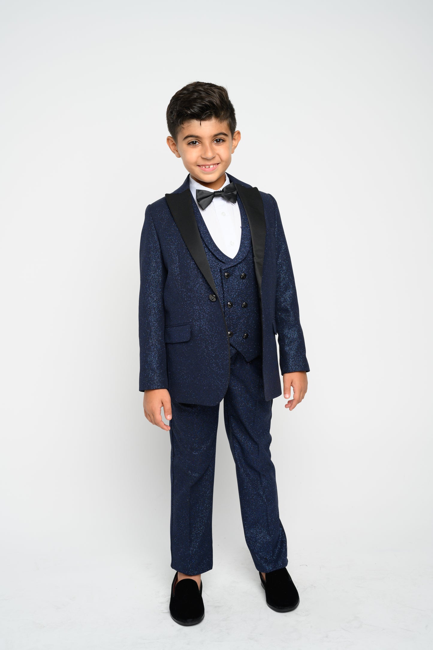Boy's Navy Blue Modern Sequin Tuxedo Set