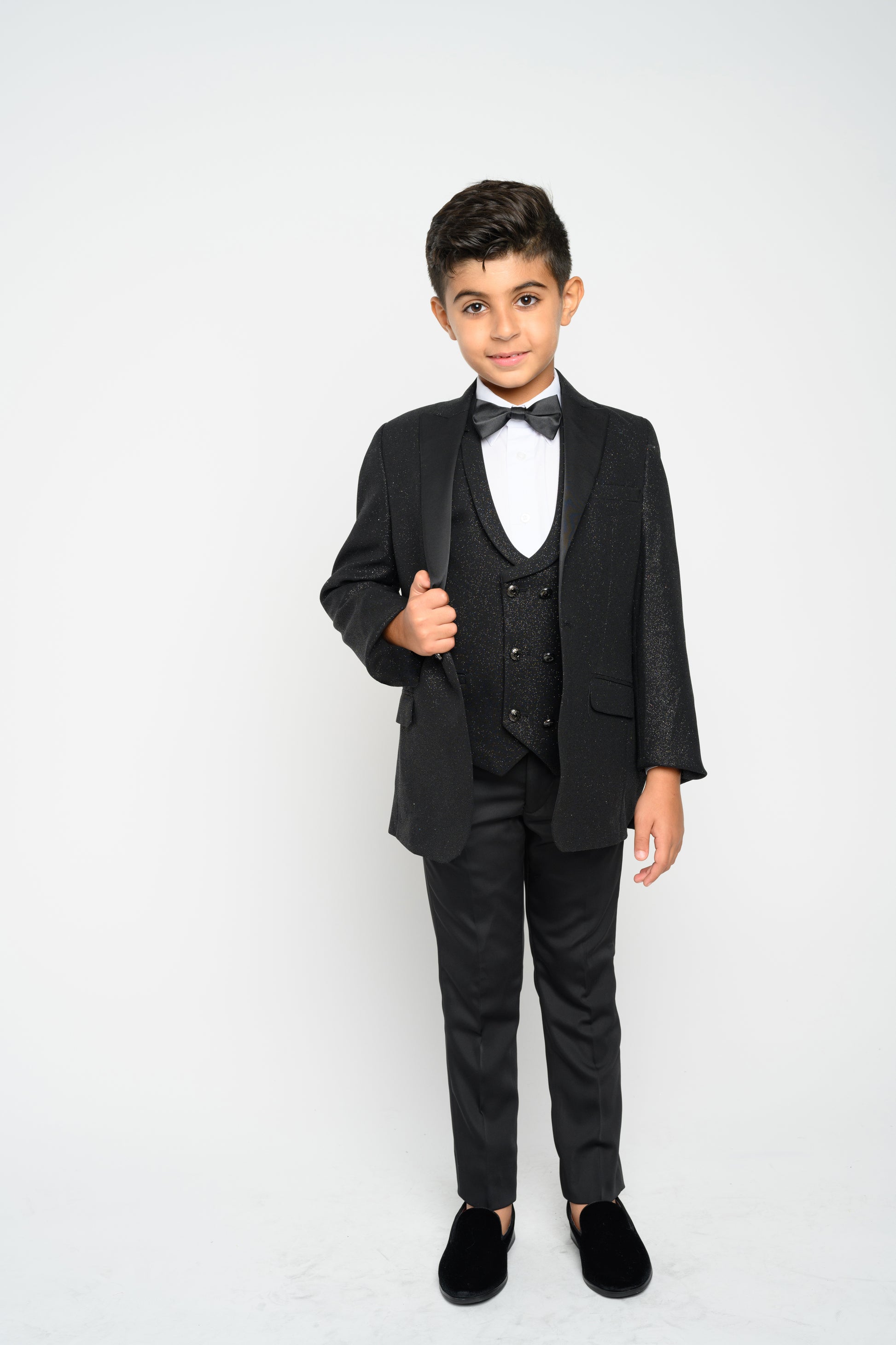 Boy's Black Modern Sequin Tuxedo Set
