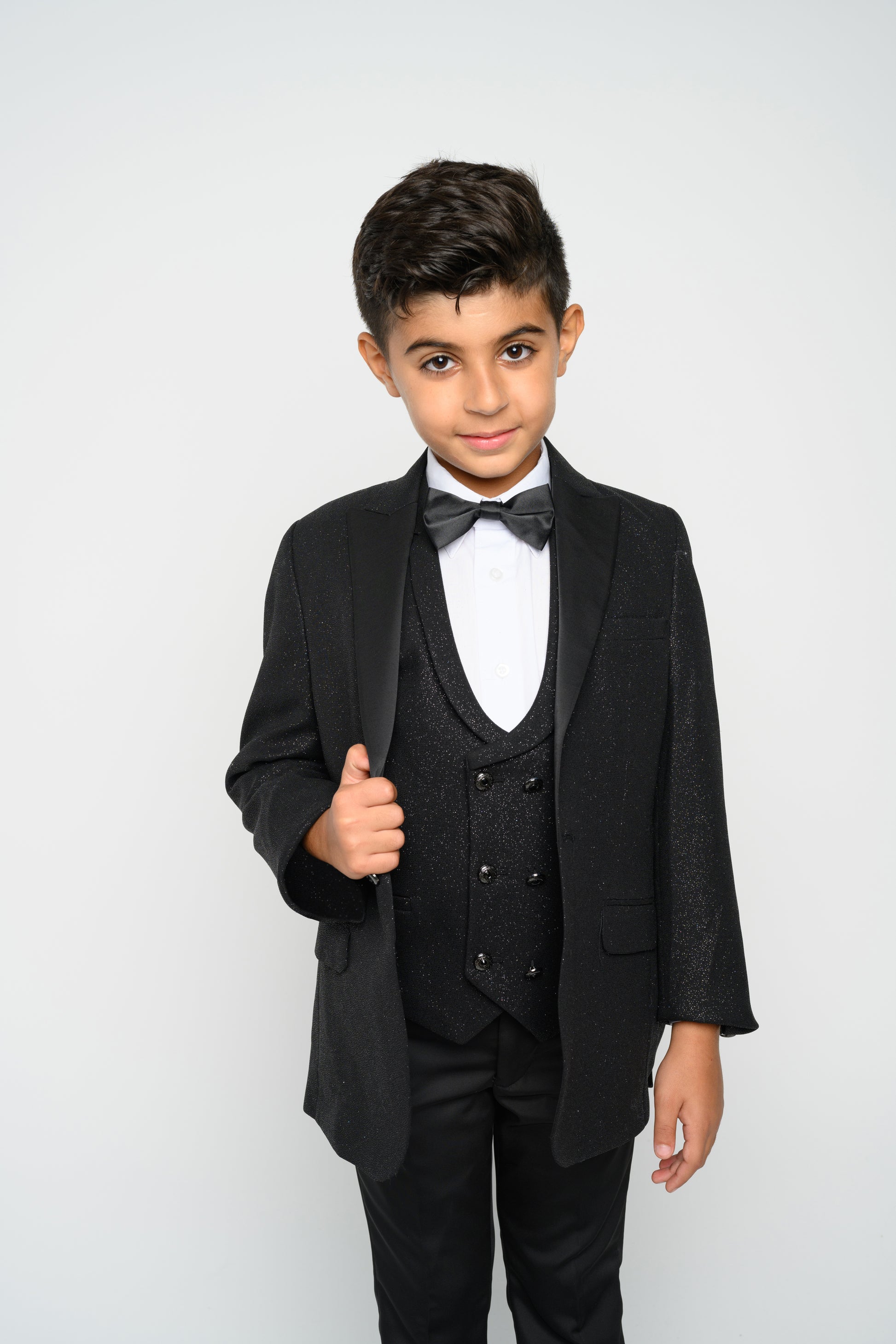 Boy's Black Modern Sequin Tuxedo Set