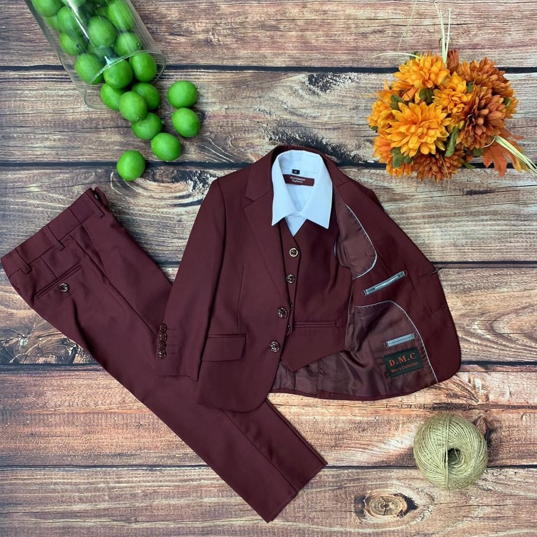 Boy's Burgundy Slim Fit Suit