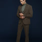 Men's 3-Pieces Slim Fit Peak Lapel Olive Color Wool Suit